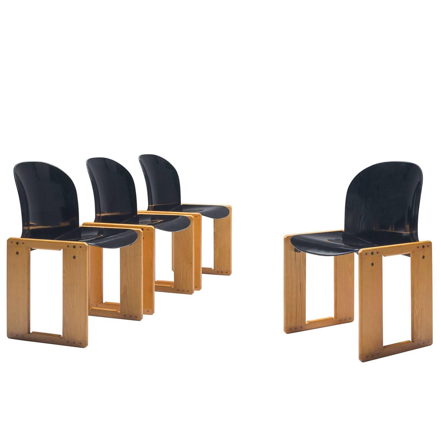 Afra and Tobia Scarpa Chairs in Black and Walnut for Cassina