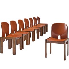 Afra and Tobia Scarpa Chairs in Leather Terracotta and Walnut