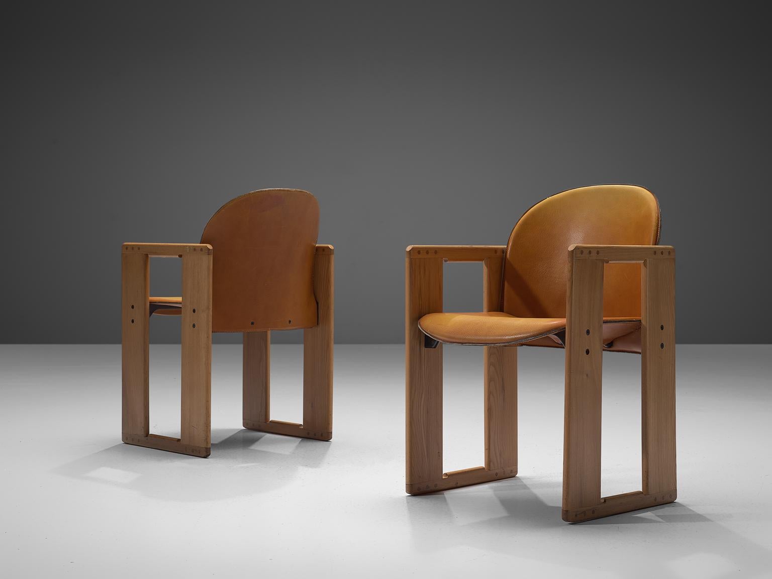 Italian Afra and Tobia Scarpa Dialogo Cognac Leather Dining Chairs