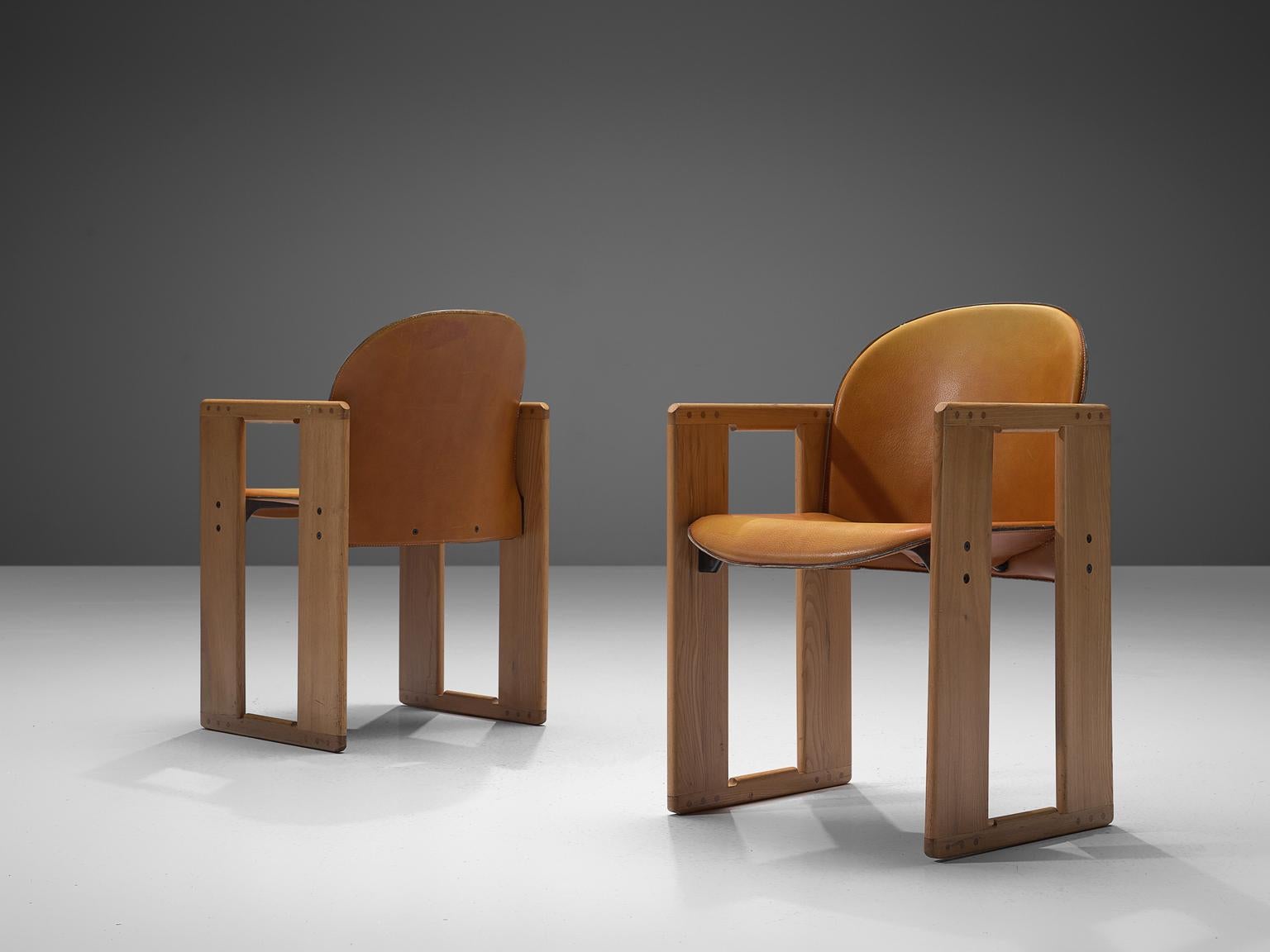 Afra & Tobia Scarpa Dialogo Cognac Leather Dining Chairs In Good Condition In Waalwijk, NL