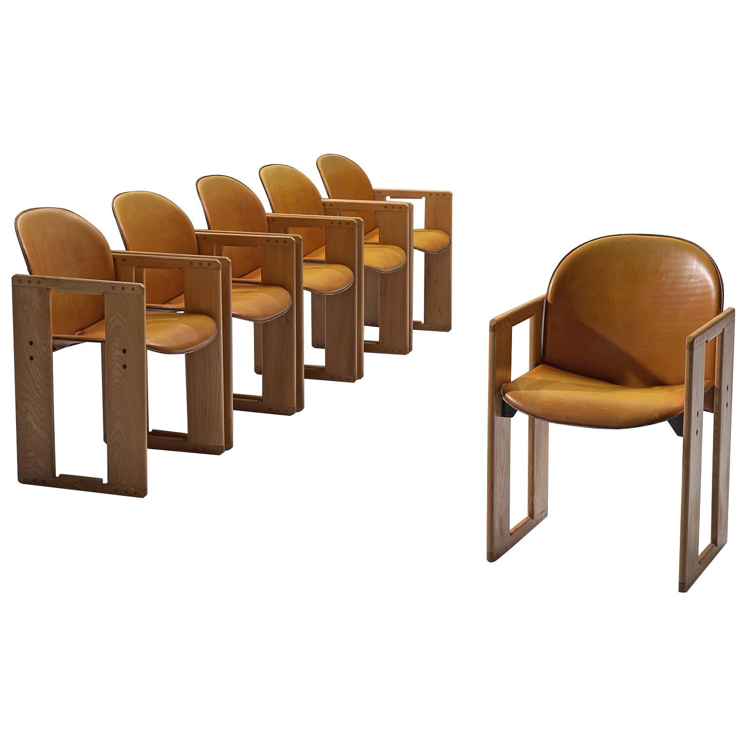 Afra and Tobia Scarpa Dialogo Cognac Leather Dining Chairs