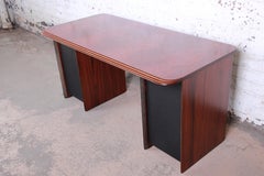 Afra and Tobia Scarpa for B&B Italia Rosewood, Burl, and Leather Desk, 1970s