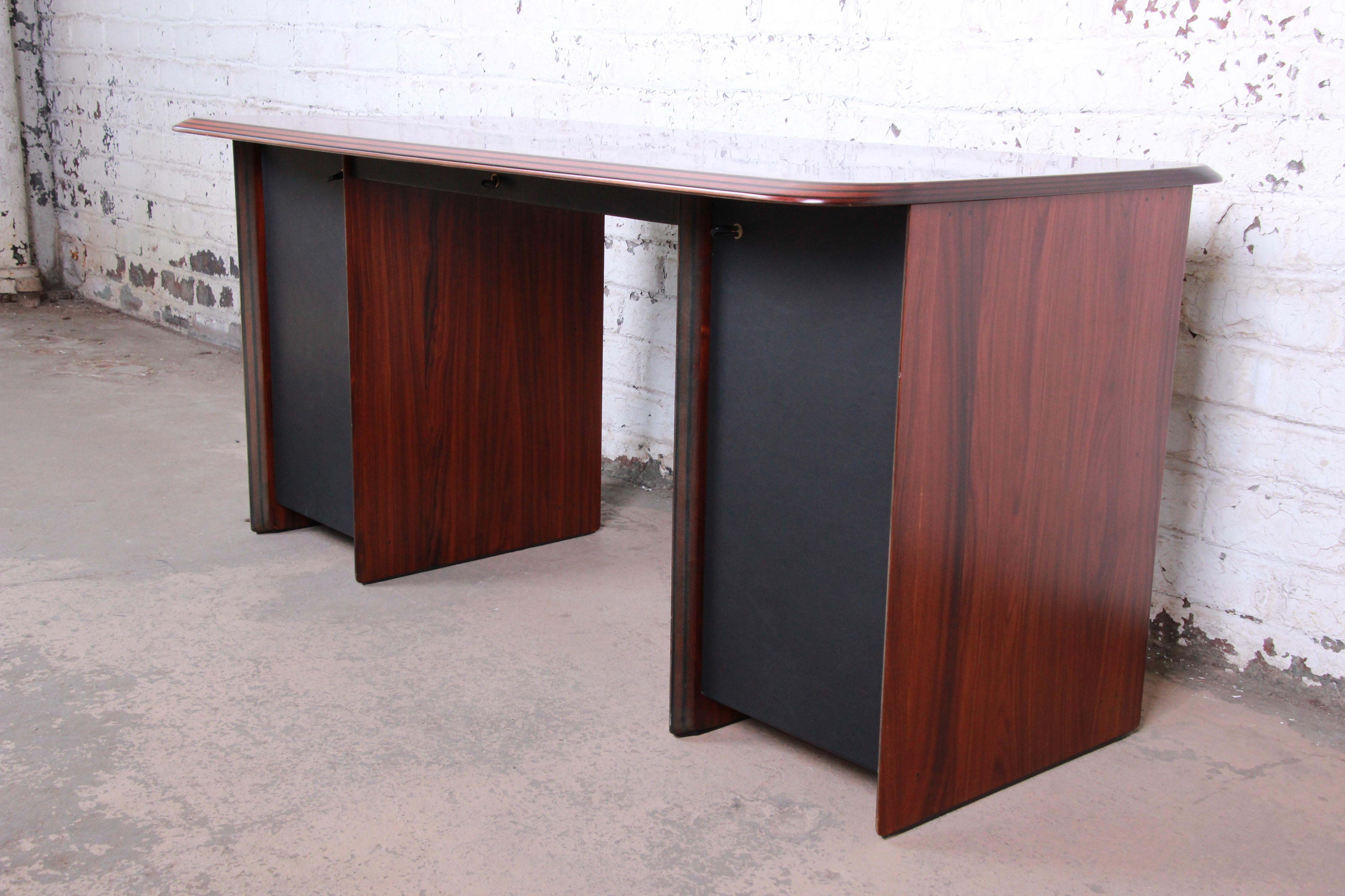 Mid-Century Modern Afra and Tobia Scarpa for B&B Italia Rosewood, Burl, and Leather Desk, 1970s