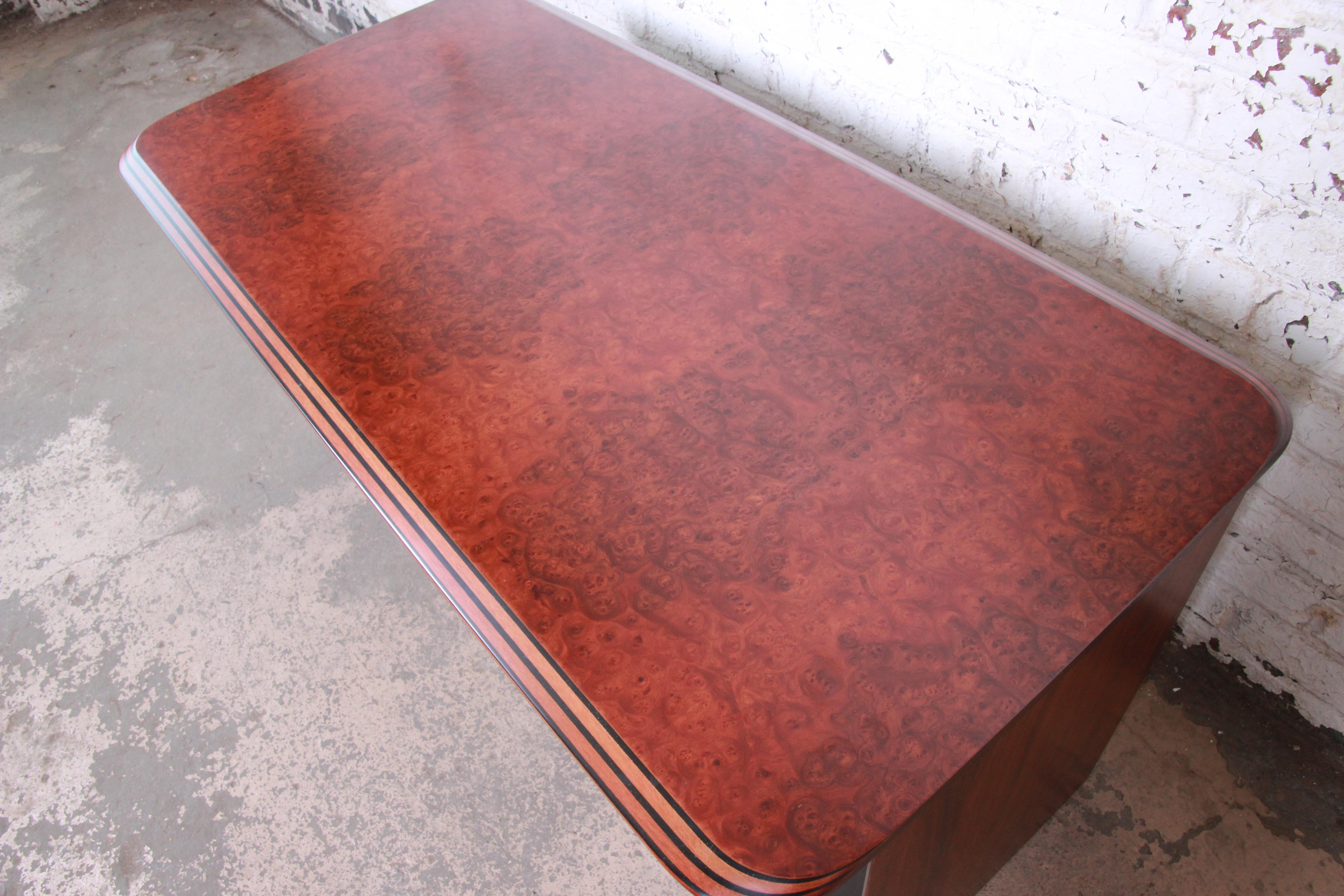 Afra and Tobia Scarpa for B&B Italia Rosewood, Burl, and Leather Desk, 1970s In Good Condition In South Bend, IN