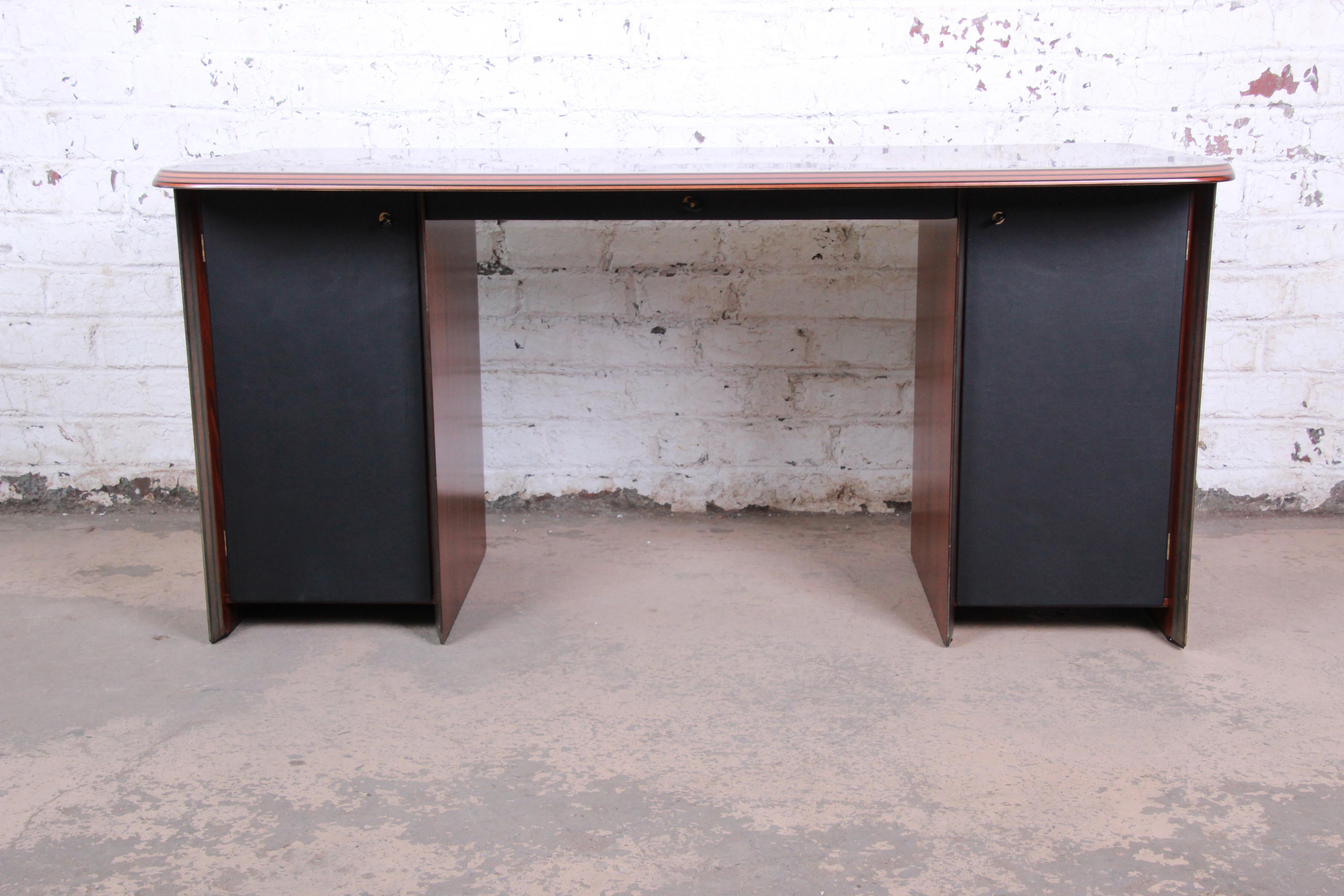 Afra and Tobia Scarpa for B&B Italia Rosewood, Burl, and Leather Desk, 1970s 2