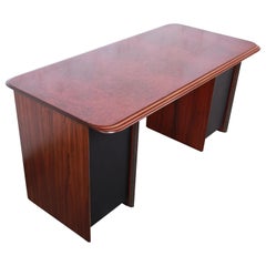 Afra and Tobia Scarpa for B&B Italia Rosewood, Burl, and Leather Desk, 1970s