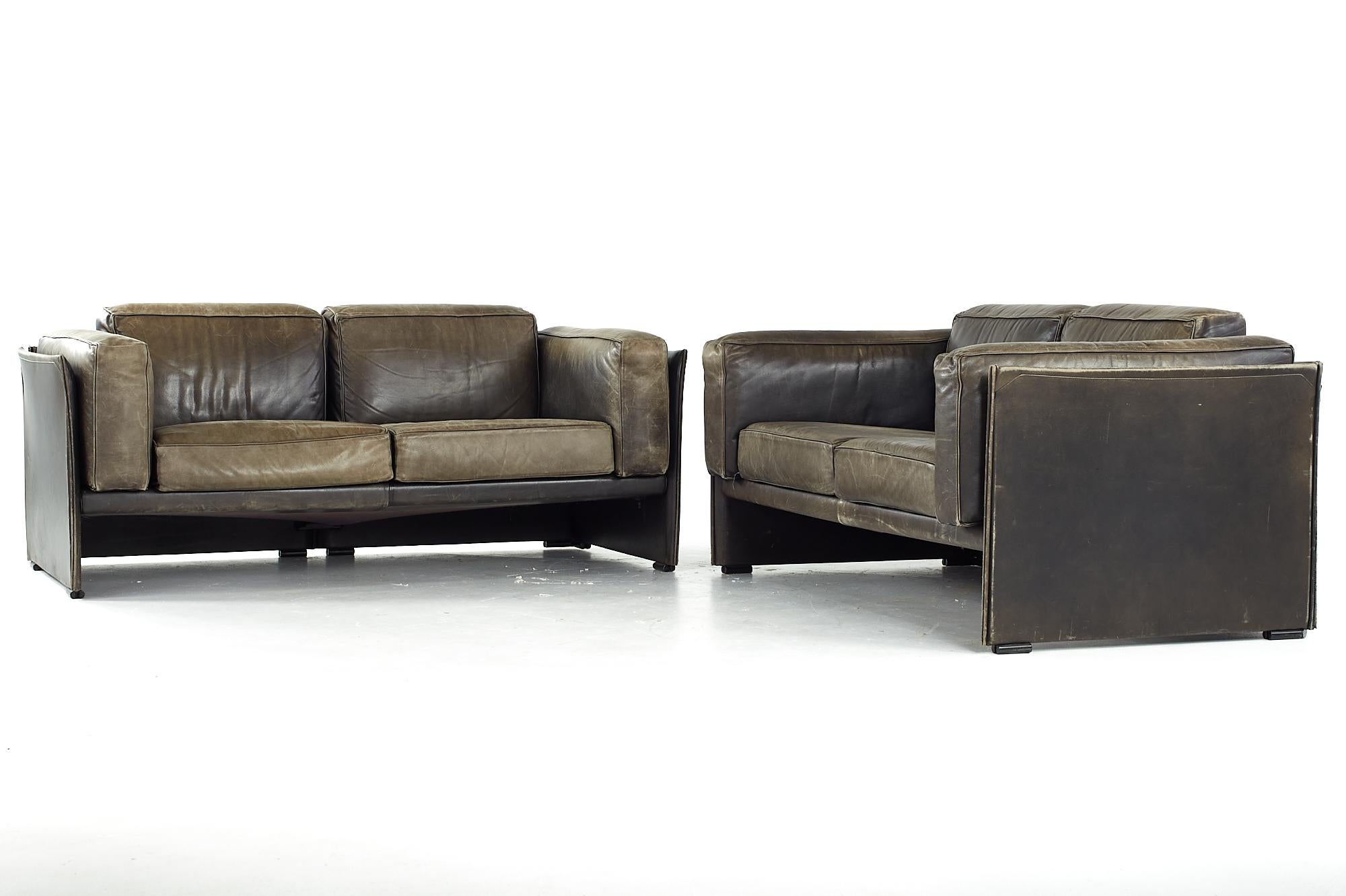Mid-Century Modern Afra and Tobia Scarpa for Cassina Midcentury Italian Leather Sofas, Pair For Sale