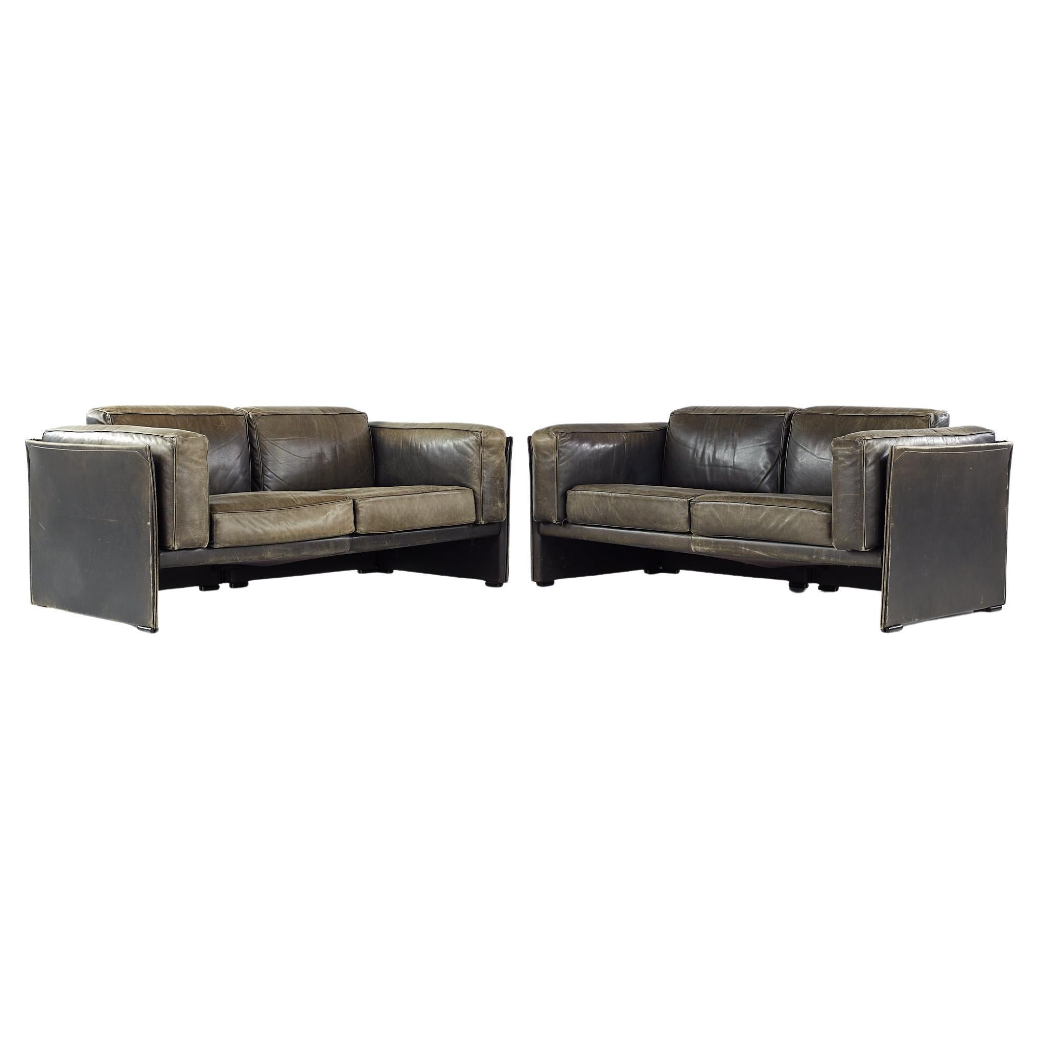 Afra and Tobia Scarpa for Cassina Midcentury Italian Leather Sofas, Pair