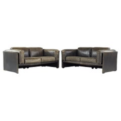 Afra and Tobia Scarpa for Cassina Midcentury Italian Leather Sofas, Pair