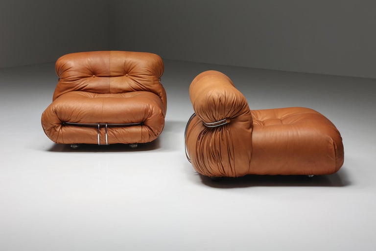 Scarpa; Afra and Tobia Scarpa; Cassina; Italy; 1970's; Hollywood Regency; Minimalist; Italian Design; 

Afra and Tobia Scarpa, reupholstered cognac aniline leather, Cassina, Italy, the 1970s
The Soriana collection was meant to express beauty and