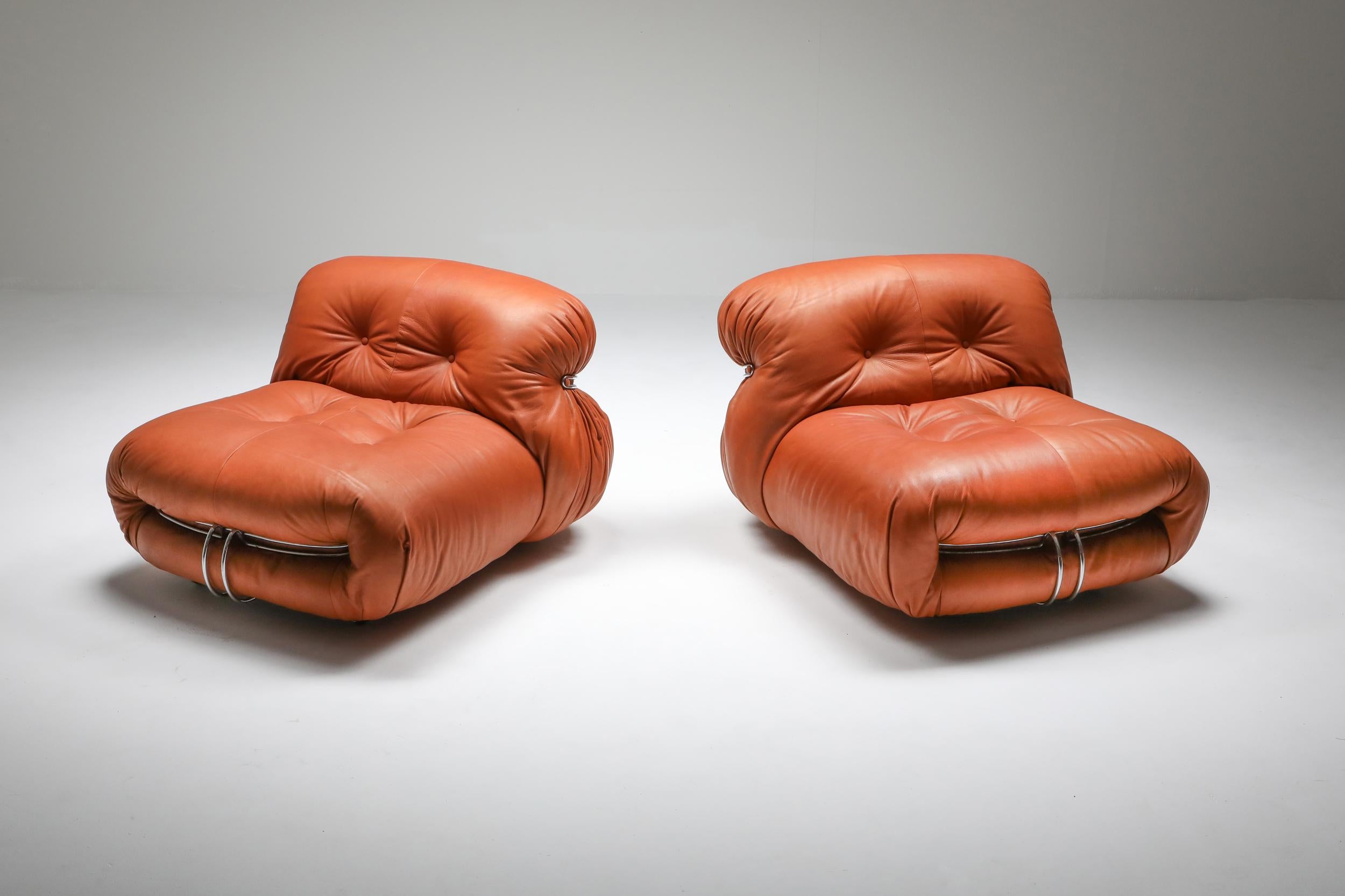 Post-Modern Afra and Tobia Scarpa for Cassina 'Soriana' Pair of Lounge Chairs, 1970's For Sale