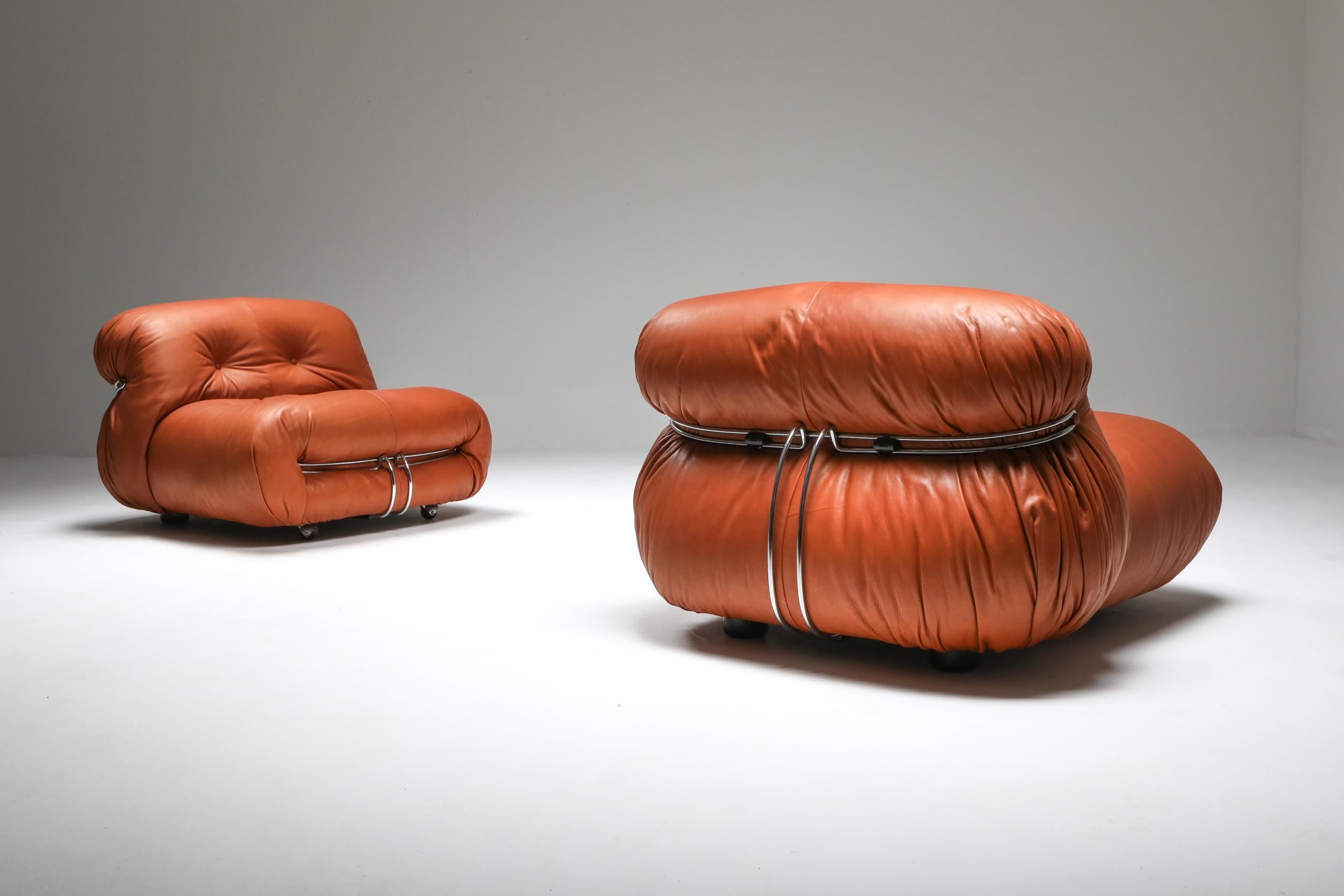 Italian Afra and Tobia Scarpa for Cassina 'Soriana' Pair of Lounge Chairs, 1970's For Sale