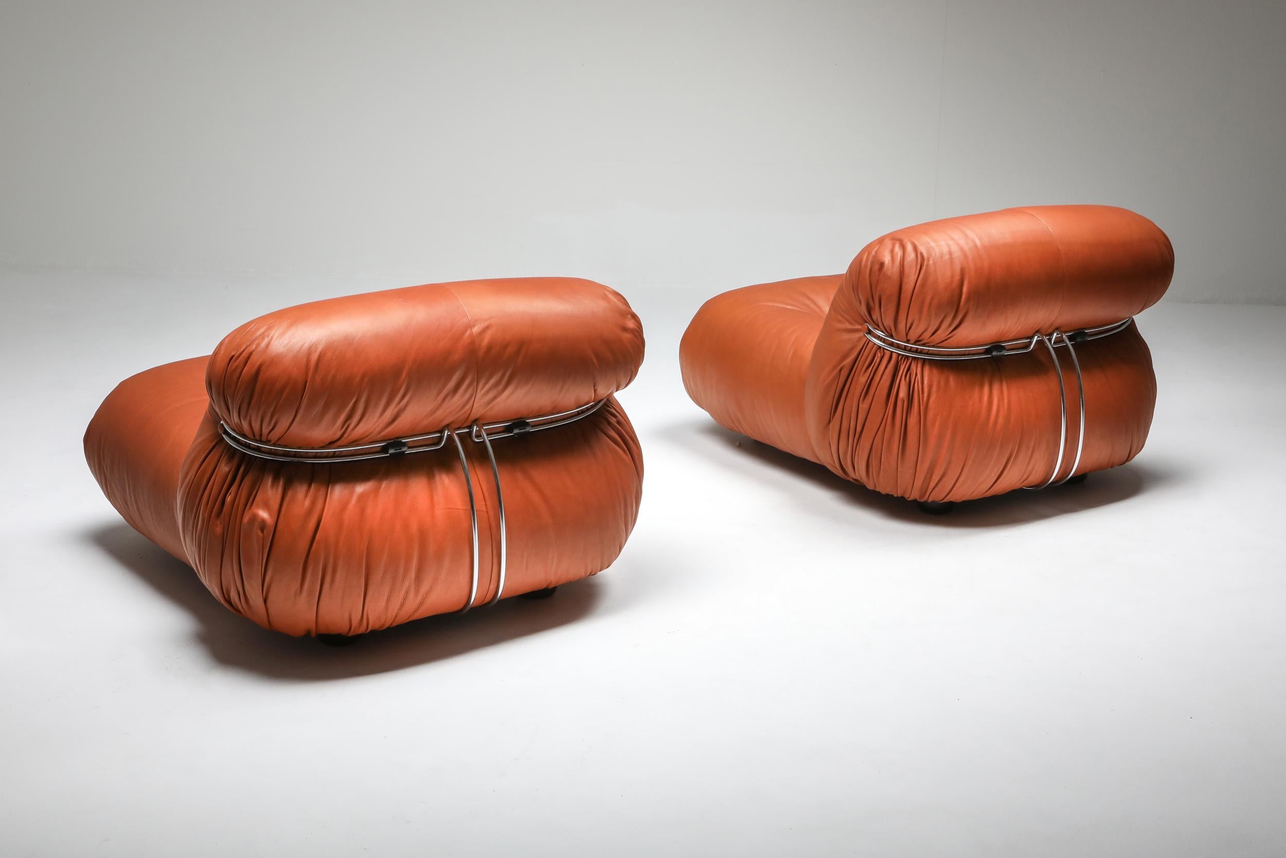 Afra and Tobia Scarpa for Cassina 'Soriana' Pair of Lounge Chairs, 1970's In Excellent Condition For Sale In Antwerp, BE