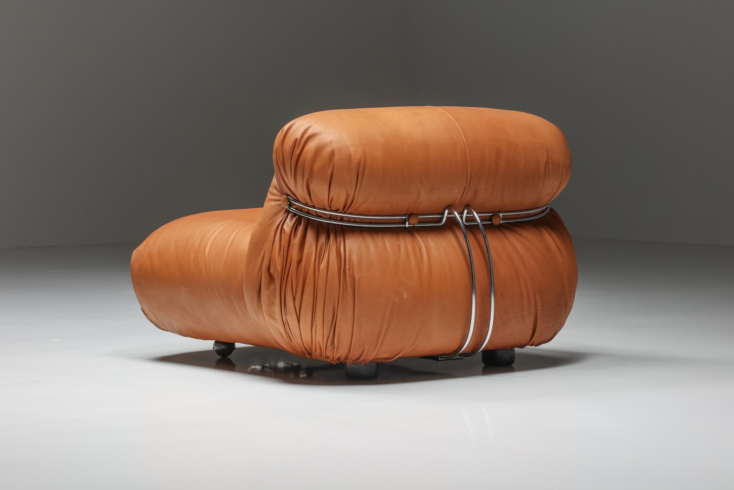 Leather Afra and Tobia Scarpa for Cassina 'Soriana' Pair of Lounge Chairs, 1970's