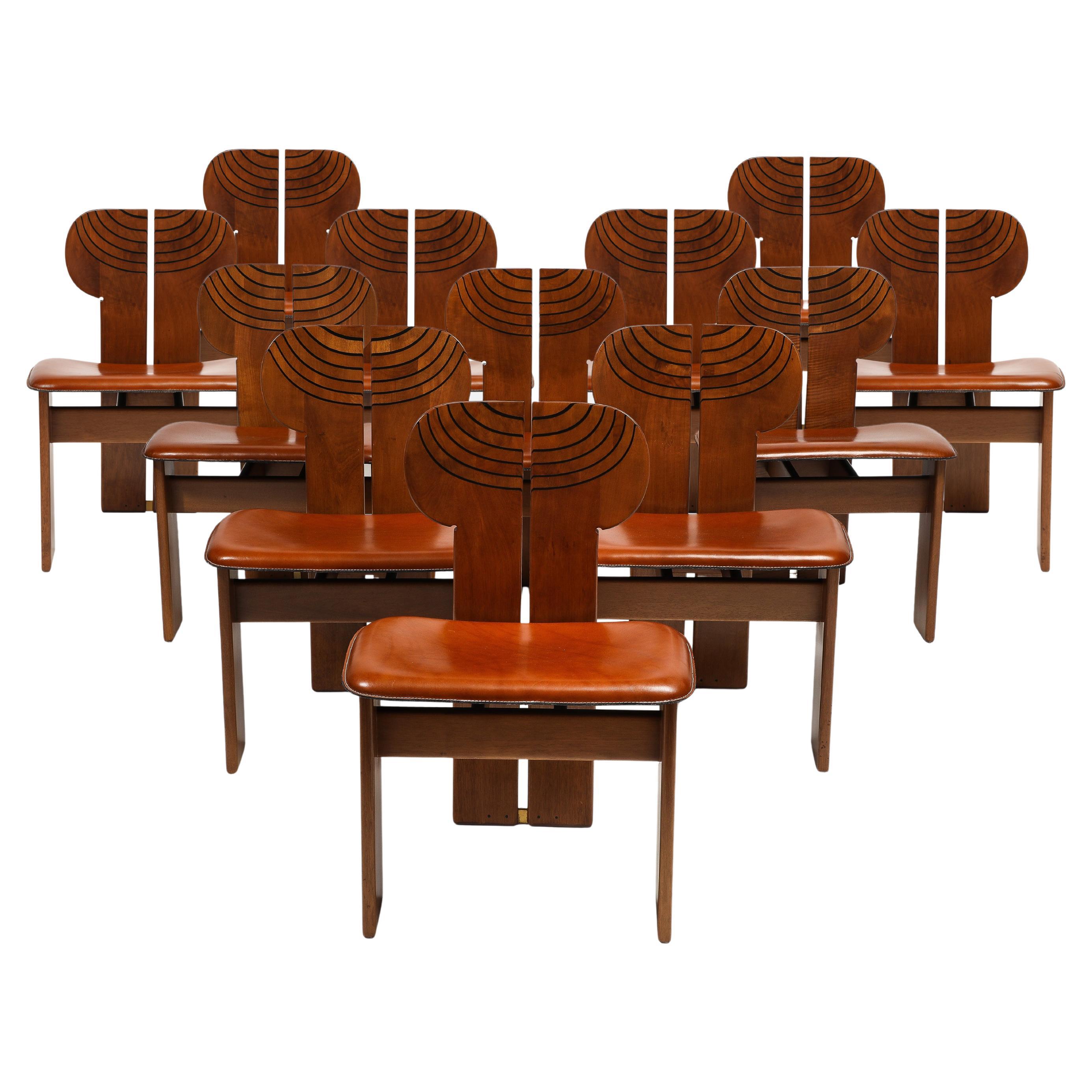 Afra and Tobia Scarpa for Maxalto Set of Twelve Africa Walnut Dining Chairs 1975