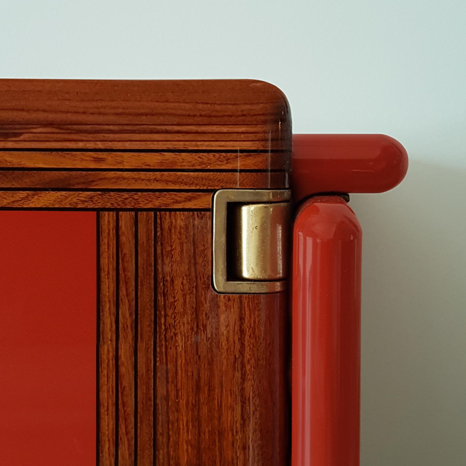 Post-Modern Afra and Tobia Scarpa Italian Maxalto Red Sideboard in Wood, Glass and Rosewood