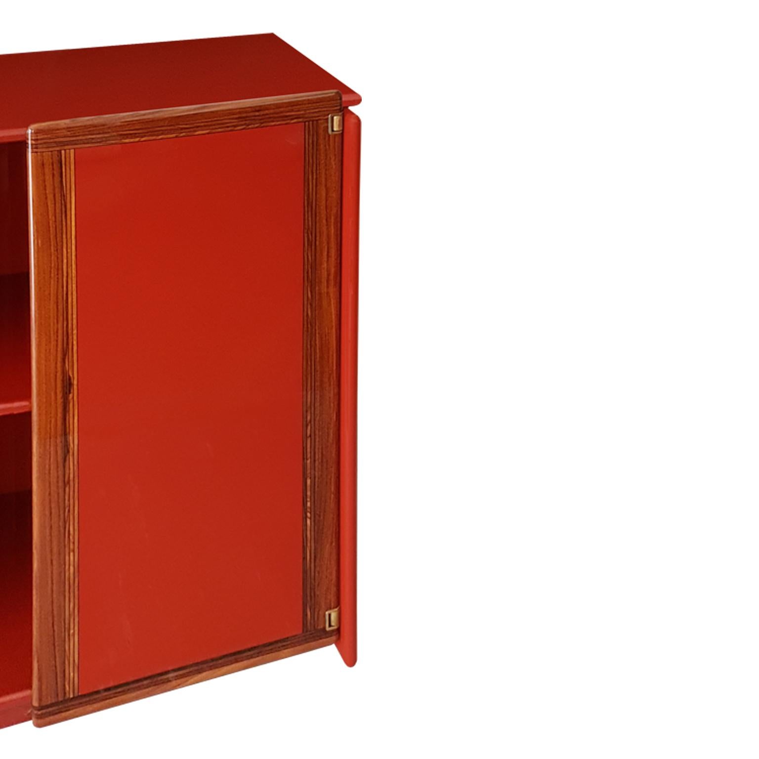 Afra and Tobia Scarpa Italian Maxalto Red Sideboard in Wood, Glass and Rosewood 3
