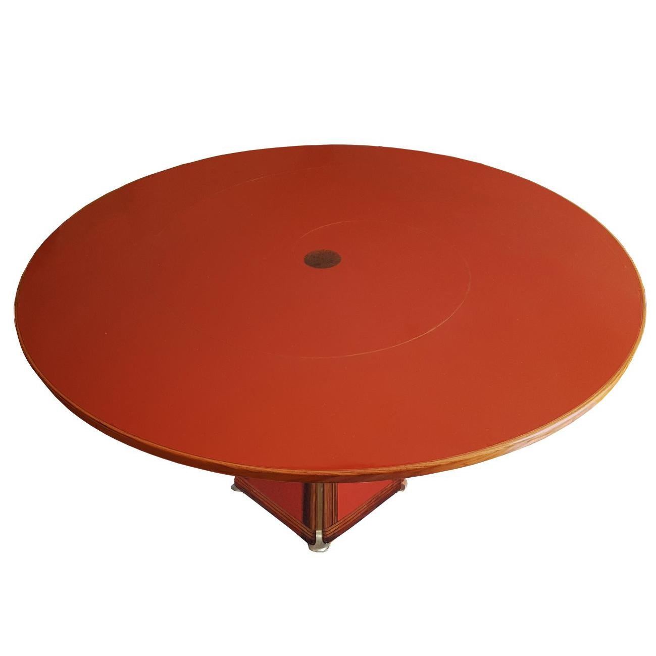 Afra and Tobia Scarpa Italian Maxalto Red Wood Circular Table with Rosewood Edge For Sale