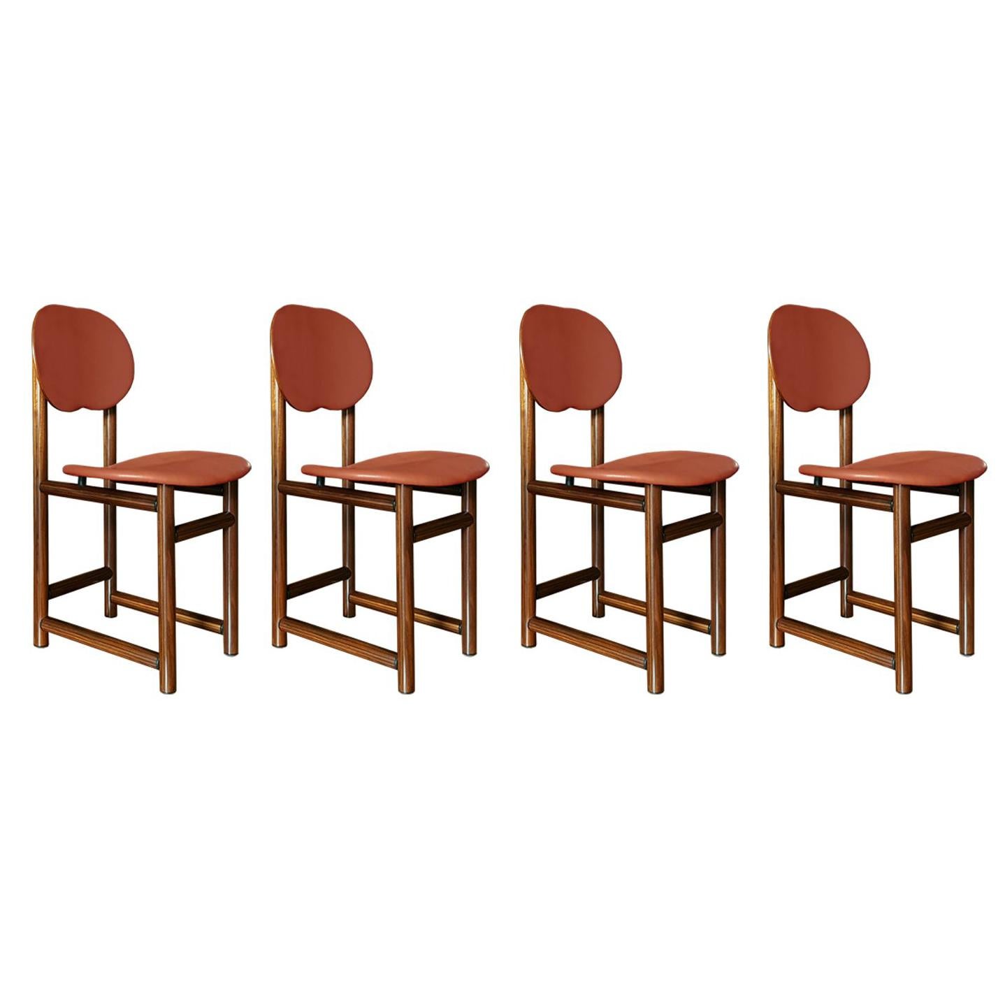 Afra and Tobia Scarpa Italian Maxalto Set of Four Chairs in Rosewood and Leather For Sale