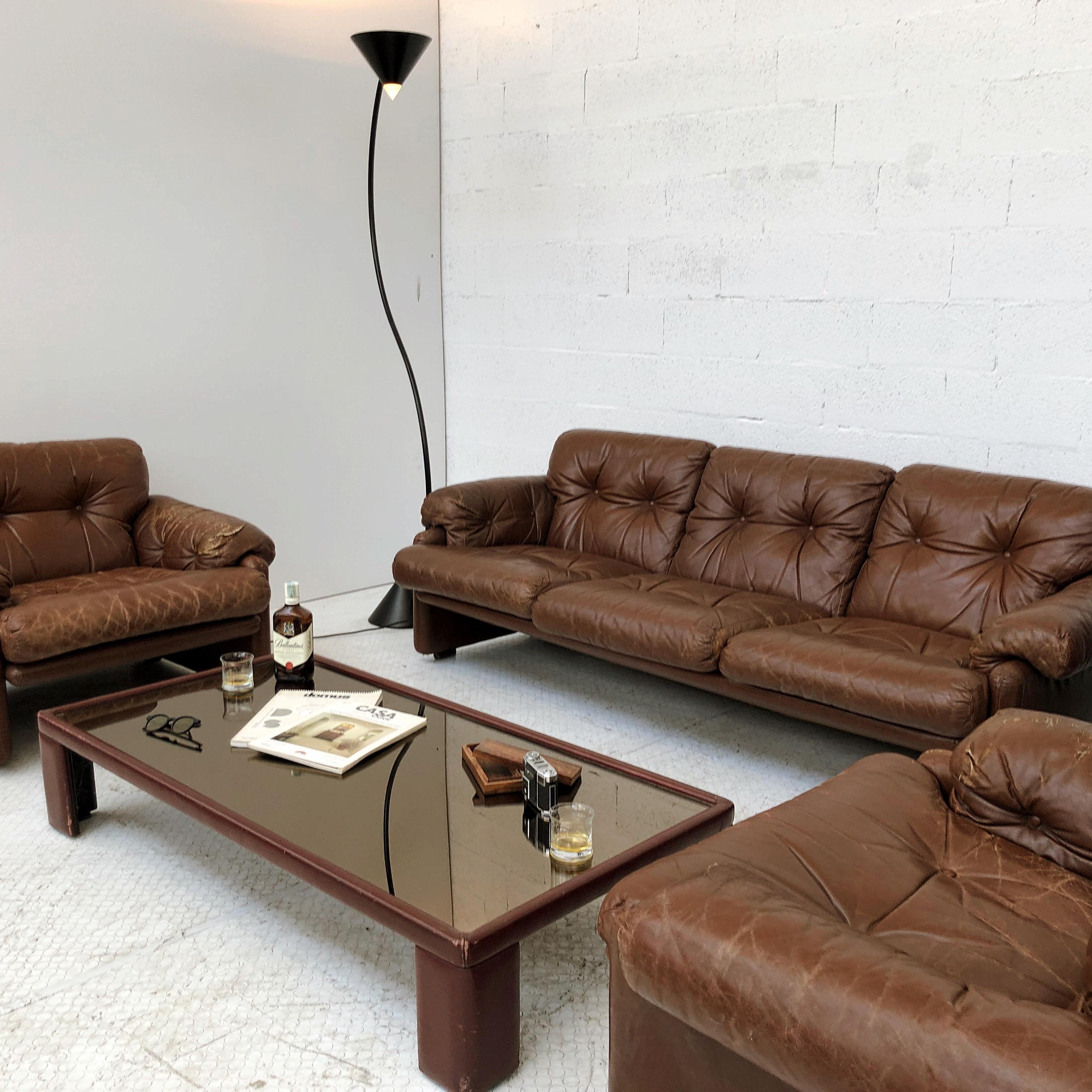Mid-Century Modern Afra & Tobia Scarpa Leather Coronado Living Room Set pour C&B Italia, 1969 en vente