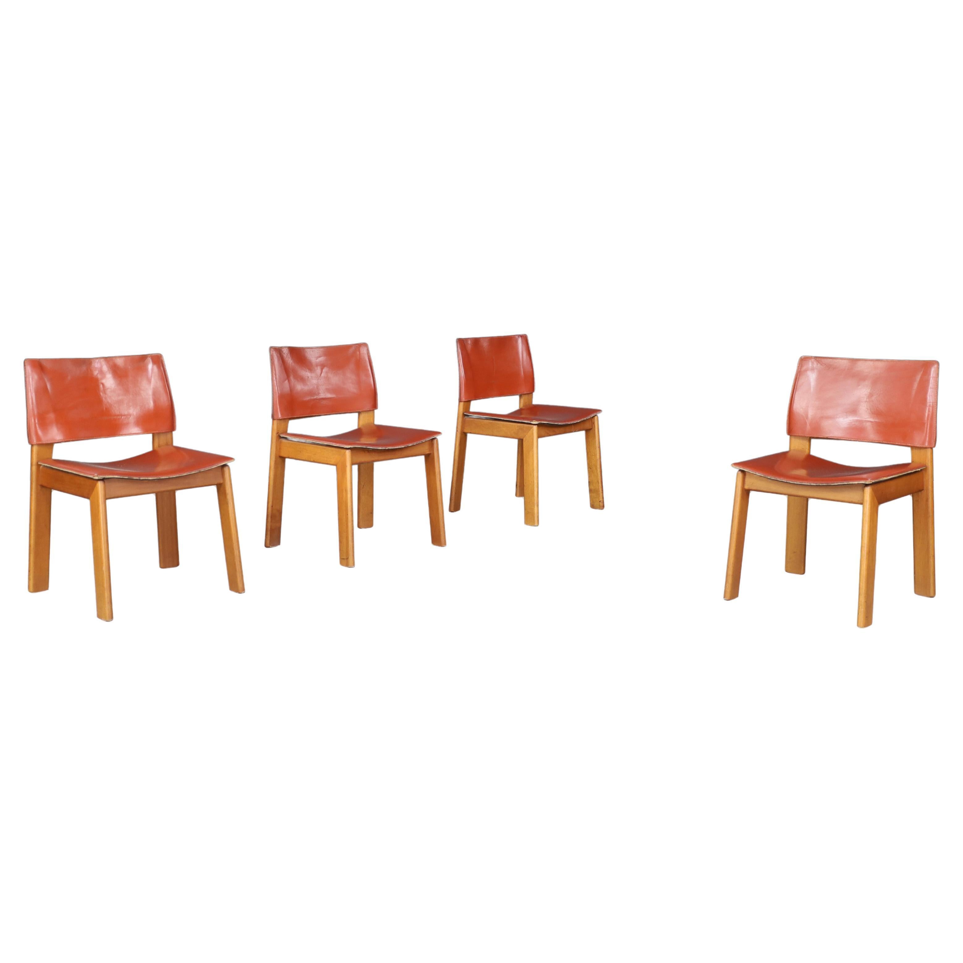 Afra and Tobia Scarpa leather dining room chairs for Molteni Italy 1970s