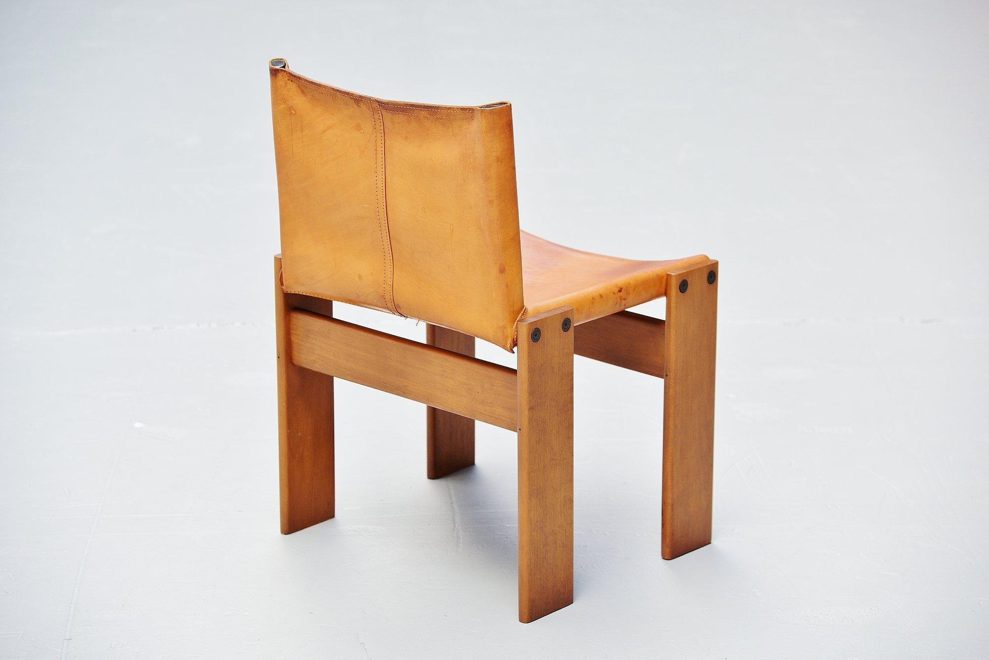 Leather Afra and Tobia Scarpa Monk Chairs Molteni Italy, 1974