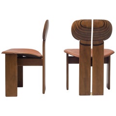 Afra and Tobia Scarpa pair of Africa Chairs with Cognac Leather Seating