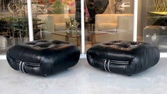 Afra & Tobia Scarpa Pair of Soriana Black Leather Ottomans, 1970s