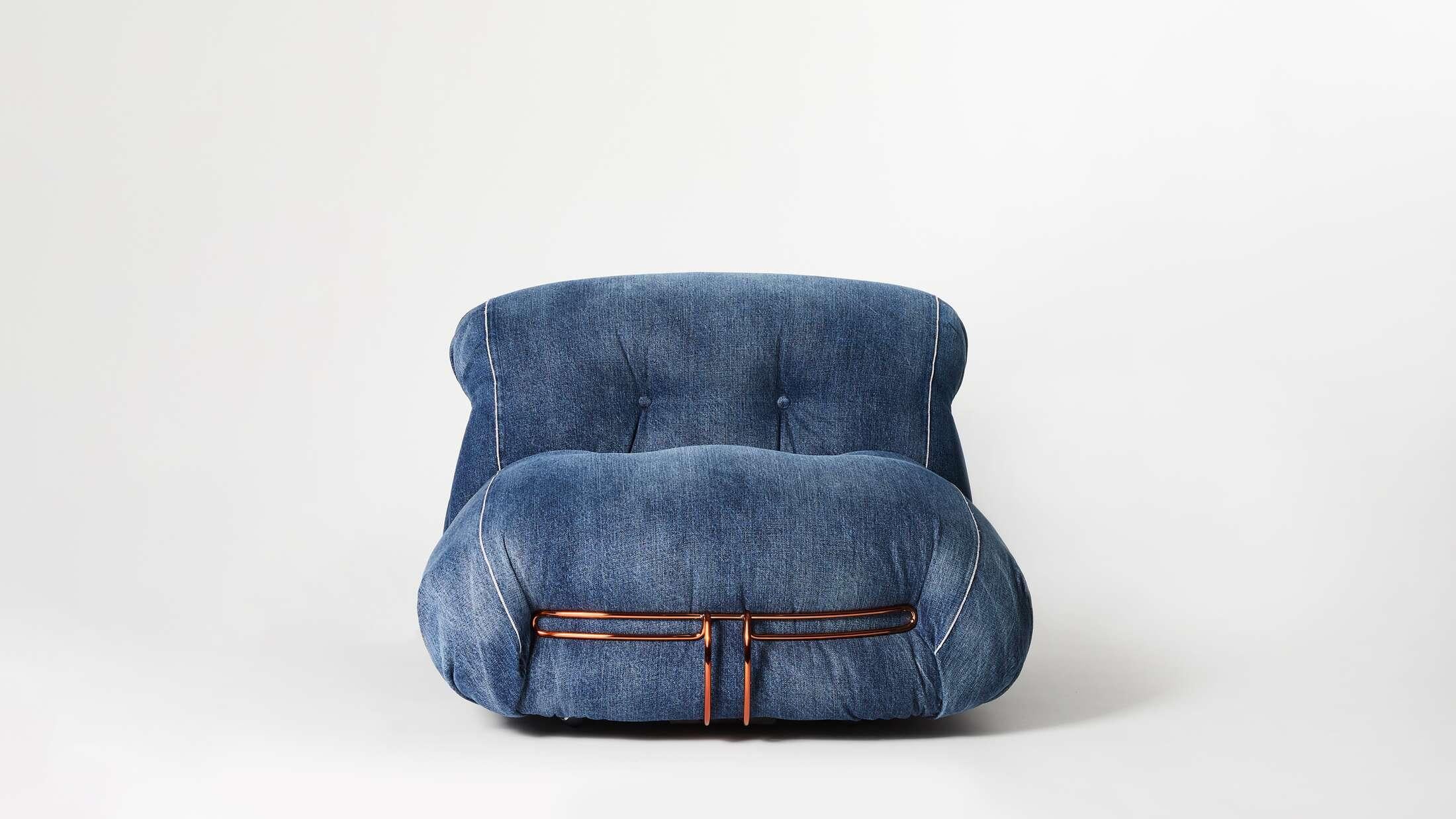 Mid-Century Modern Afra And Tobia Scarpa Roy Rogers Denim Soriana Armchair by Cassina For Sale