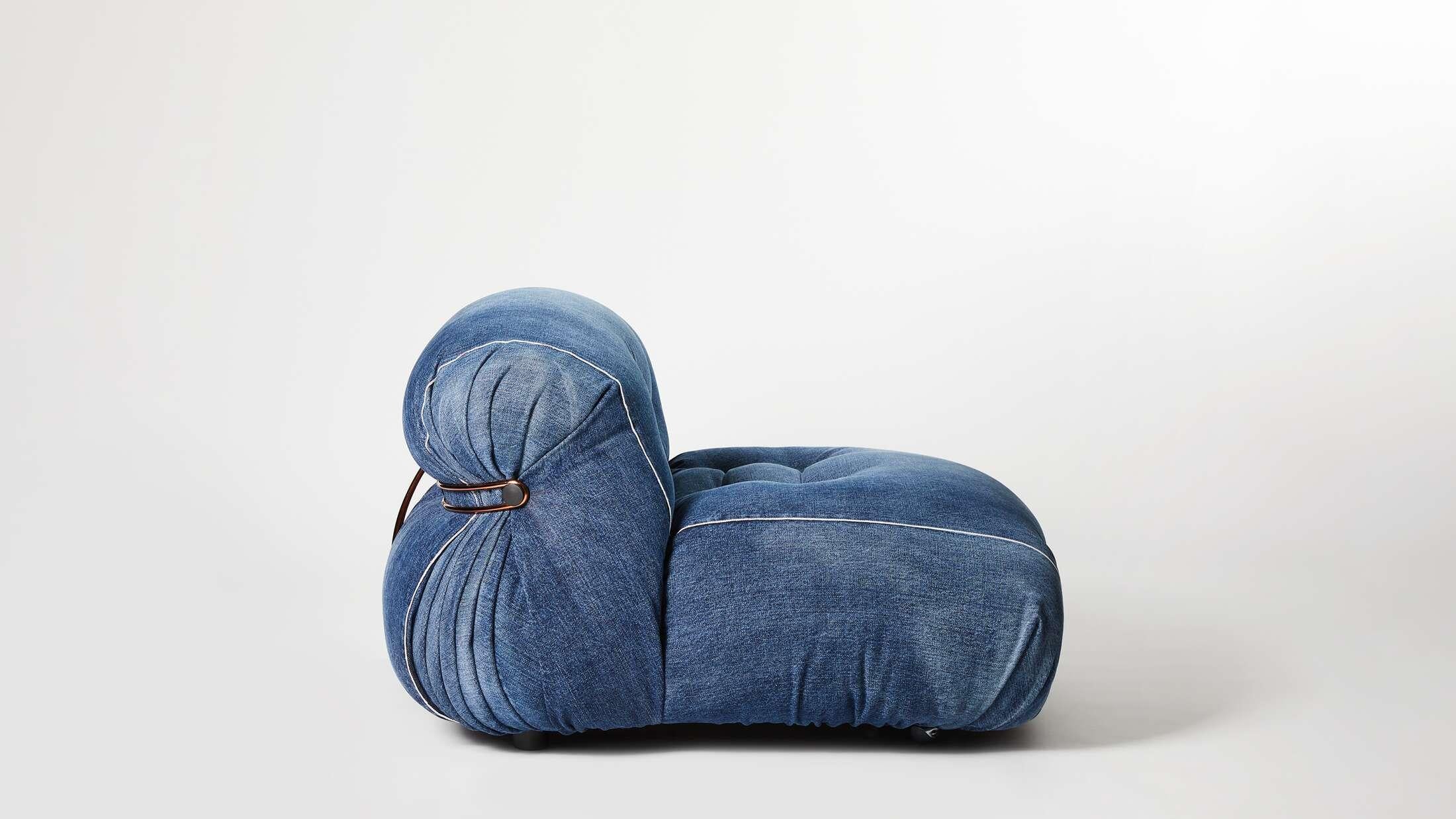 Afra And Tobia Scarpa Roy Rogers Denim Soriana Armchair by Cassina In New Condition For Sale In Barcelona, Barcelona