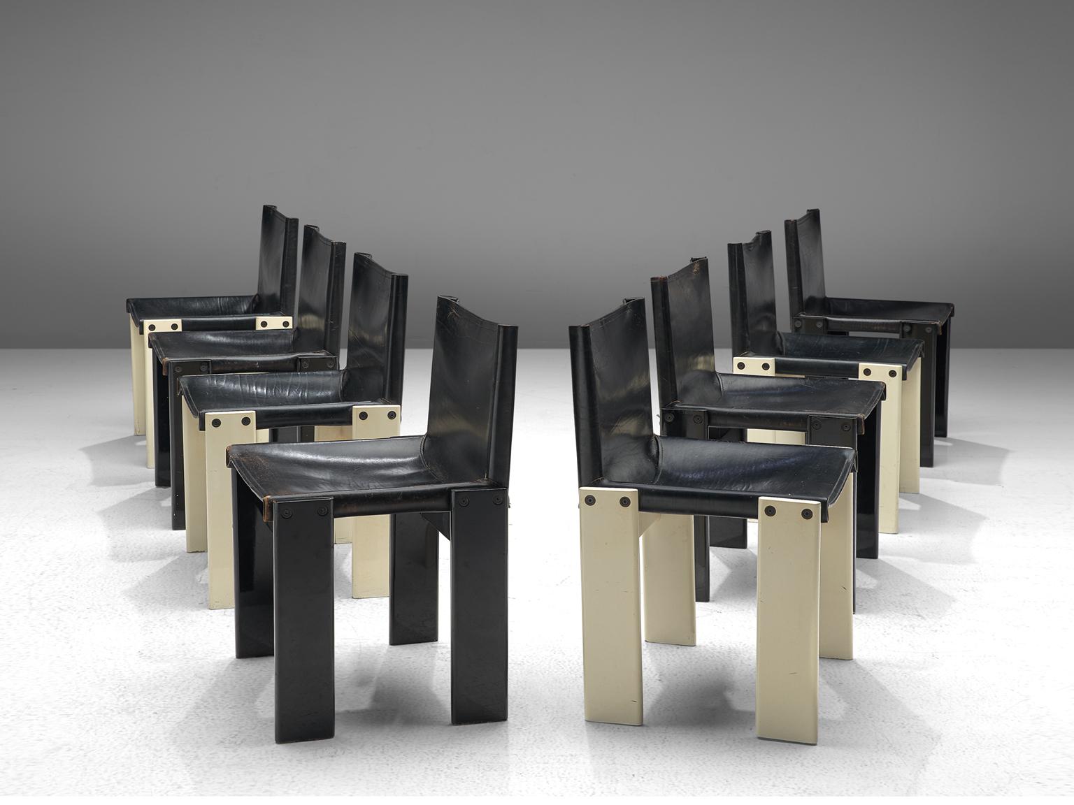 Mid-Century Modern Afra & Tobia Scarpa Set of Eight Monk Chairs in Black and White