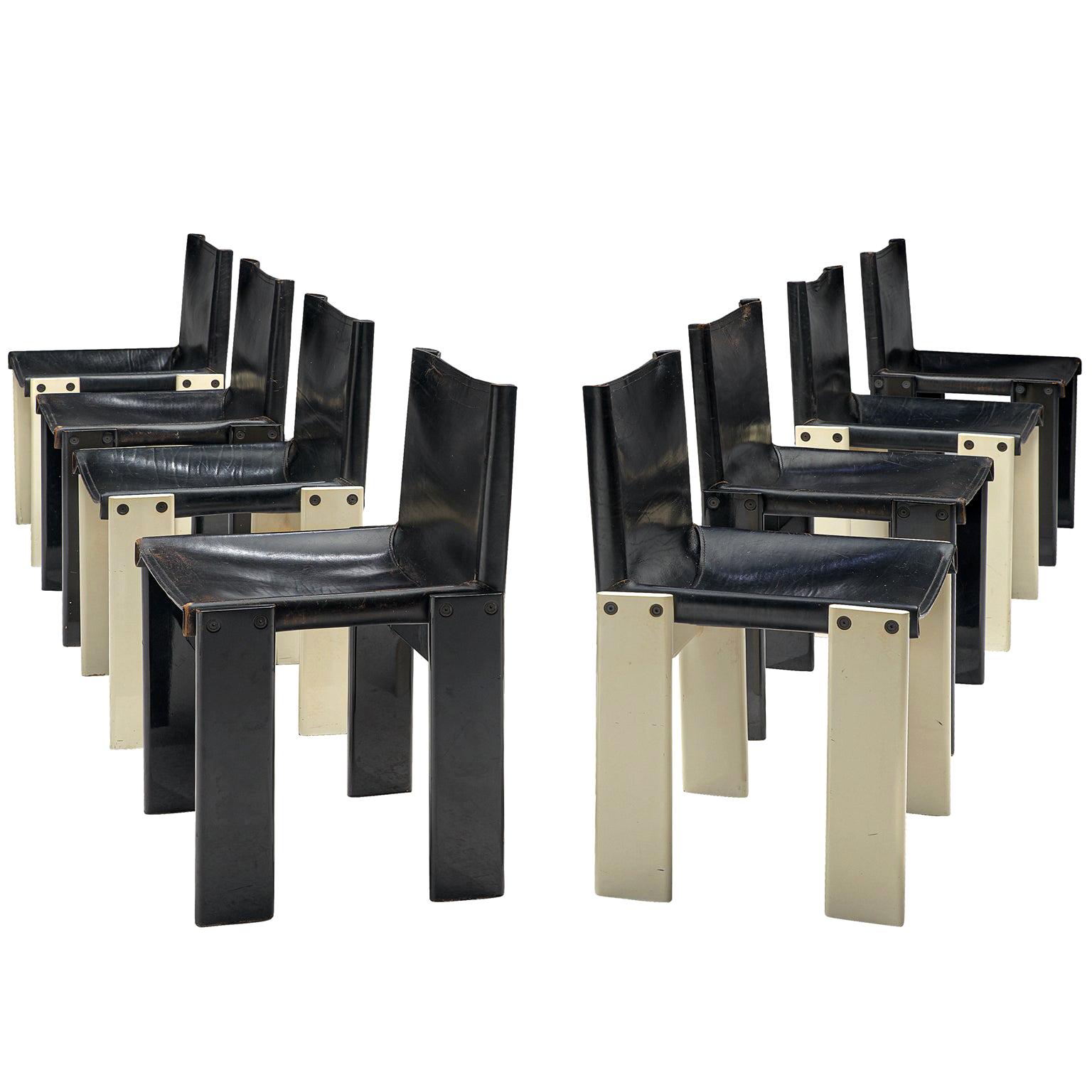 Afra & Tobia Scarpa Set of Eight Monk Chairs in Black and White