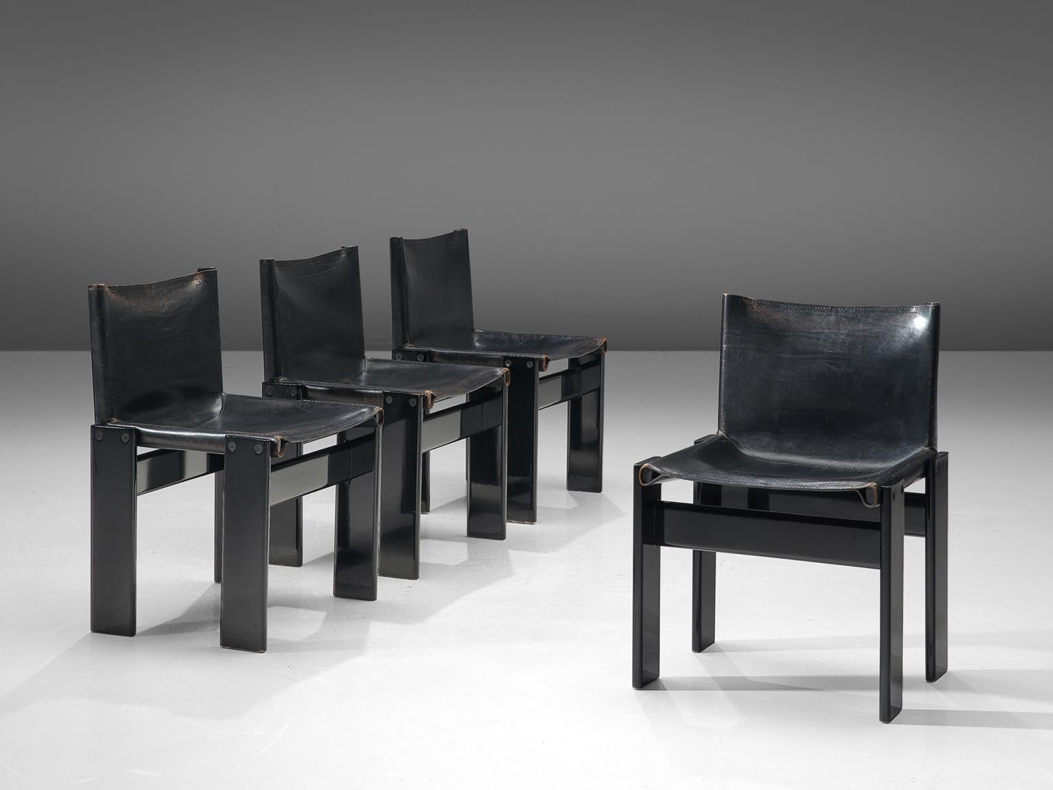 Italian Afra and Tobia Scarpa Set of Four Black Monk Chairs