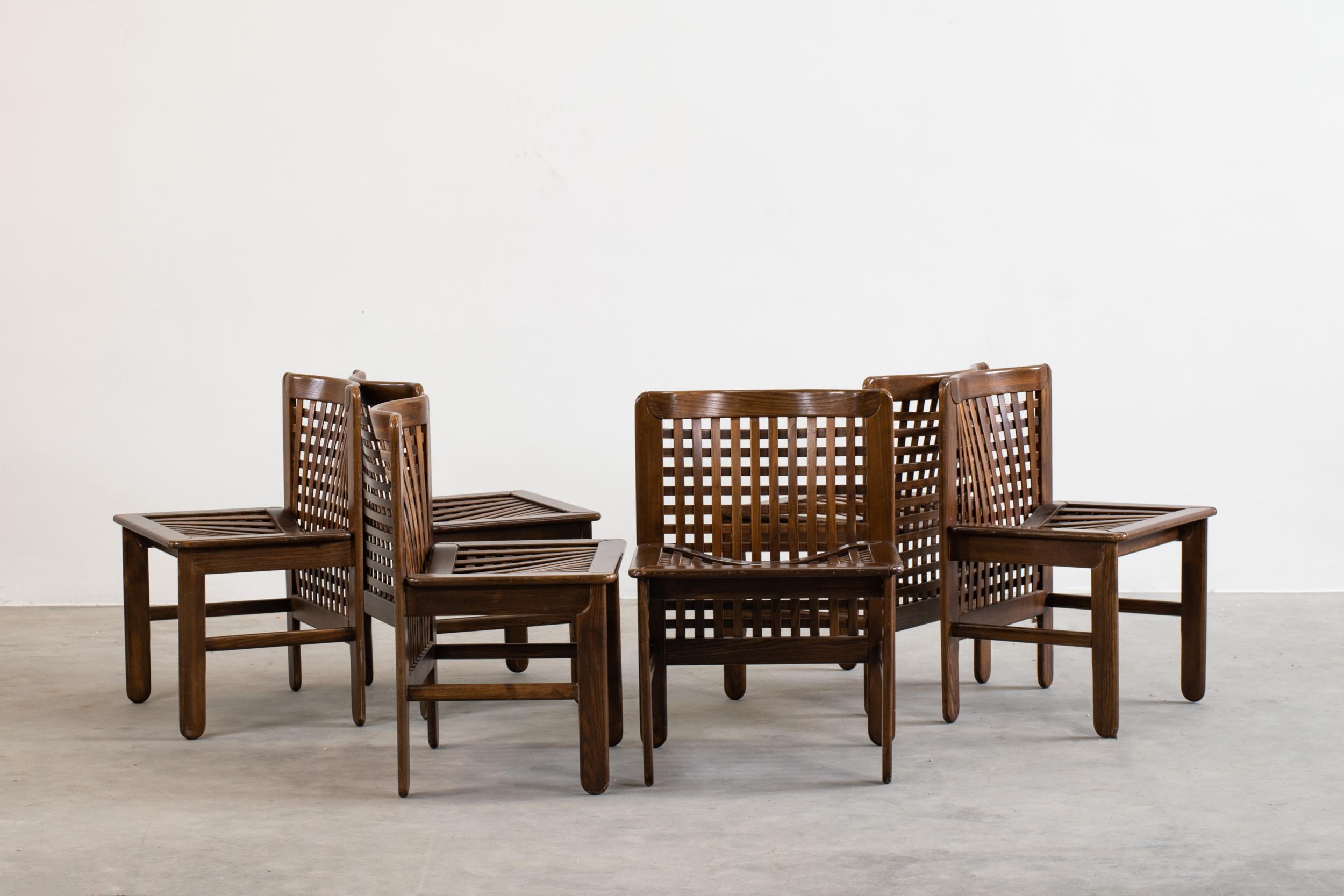 Mid-20th Century Afra & Tobia Scarpa Set of Six Chairs in Woven Wood, 1960s, Italy