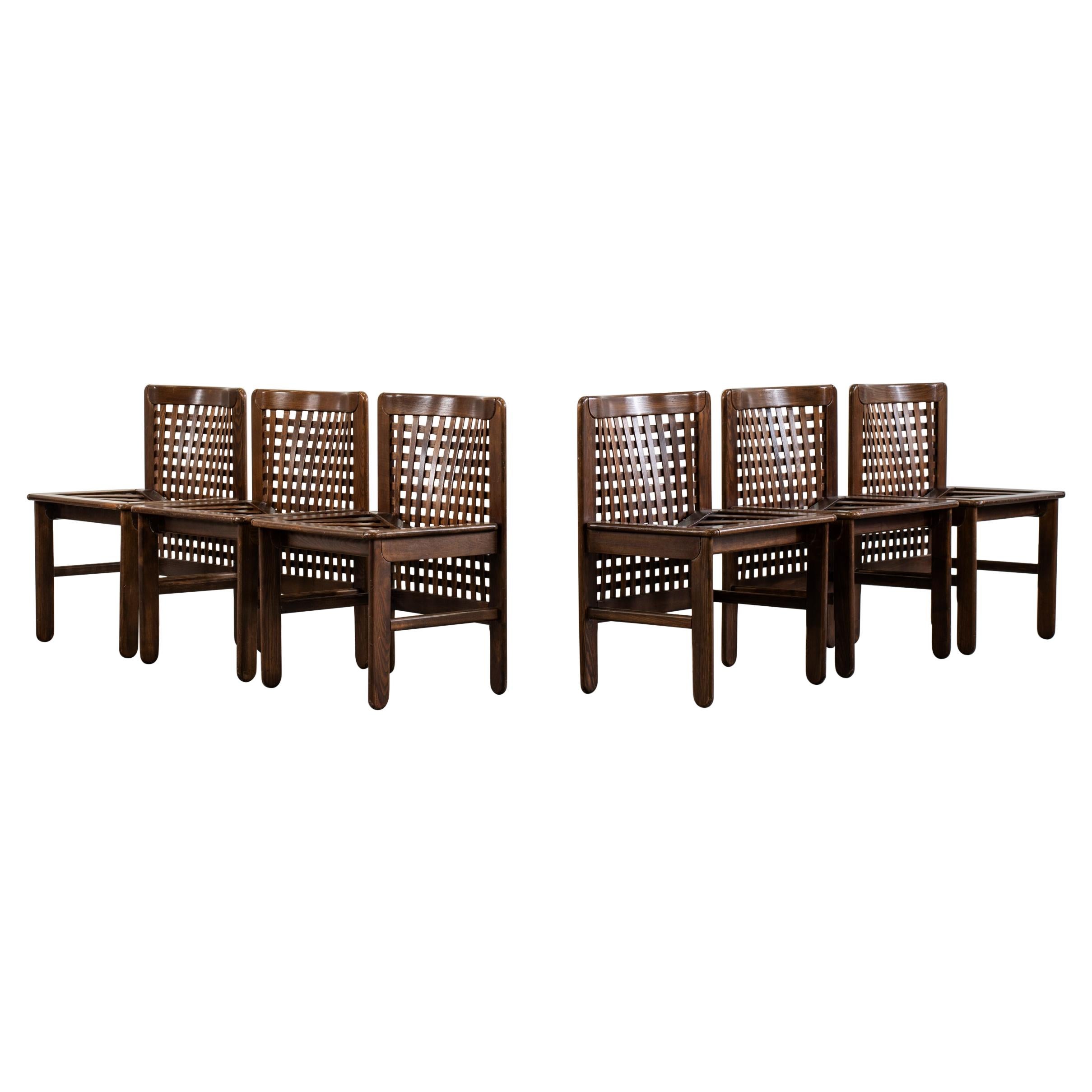 Afra & Tobia Scarpa Set of Six Chairs in Woven Wood, 1960s, Italy