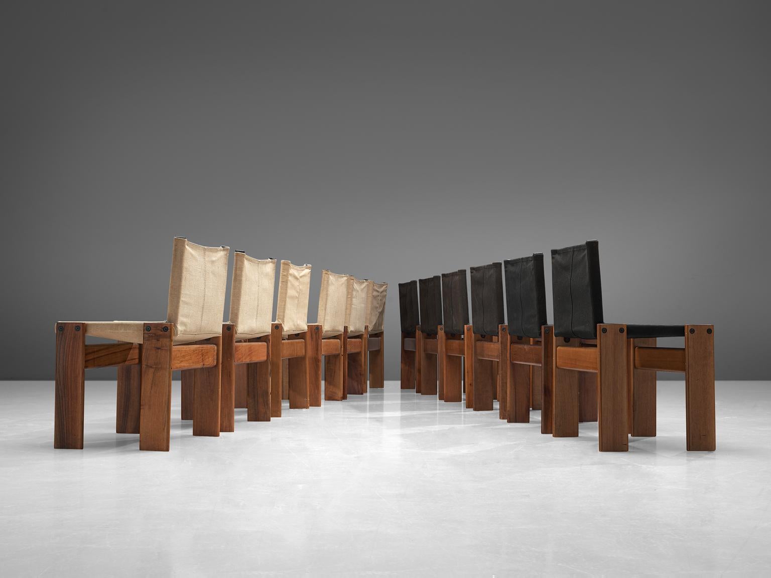 Italian Afra and Tobia Scarpa Set of Twelve Monk Chairs Canvas