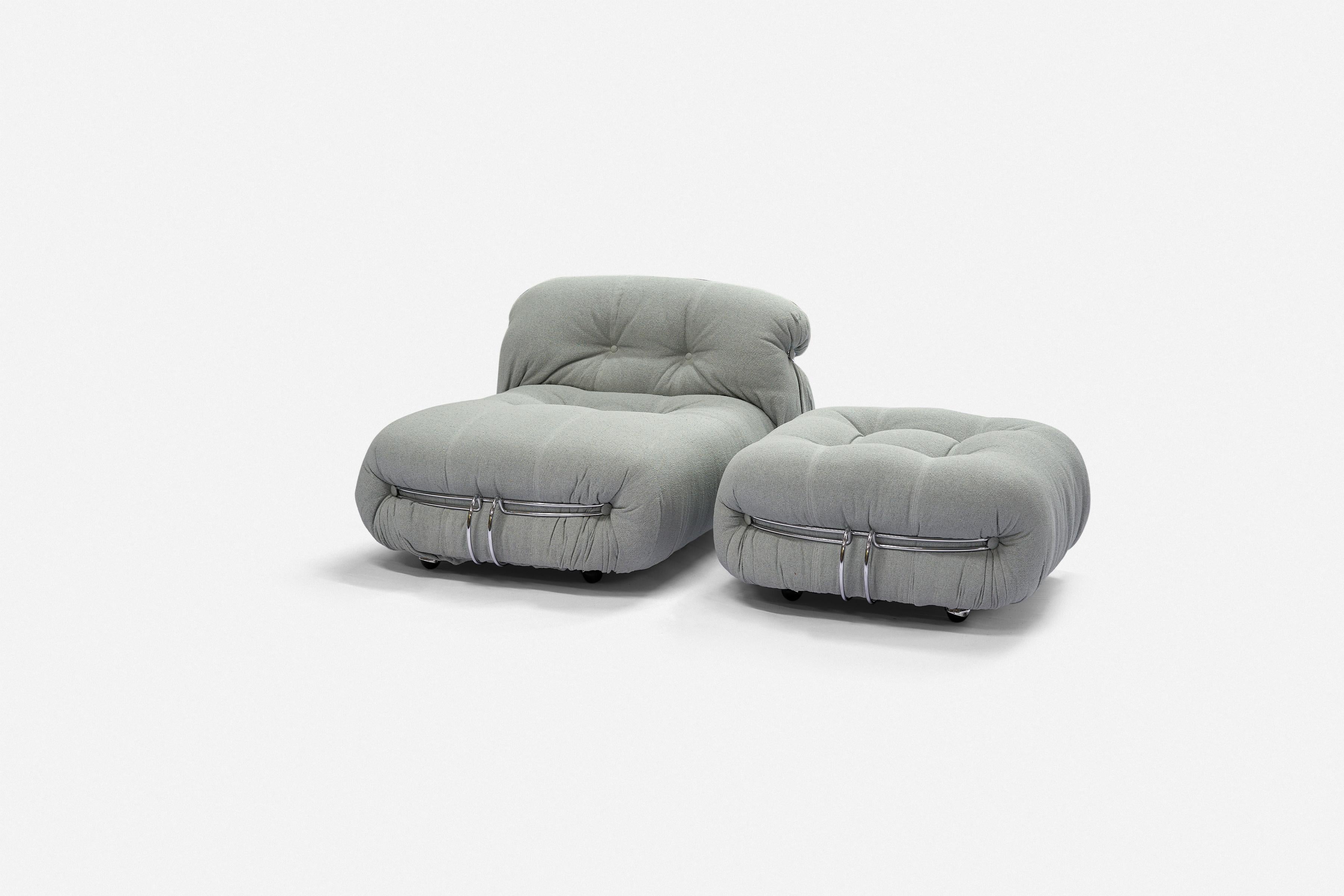 Italian Afra and Tobia Scarpa Soriana lounge chair and ottoman for Cassina For Sale