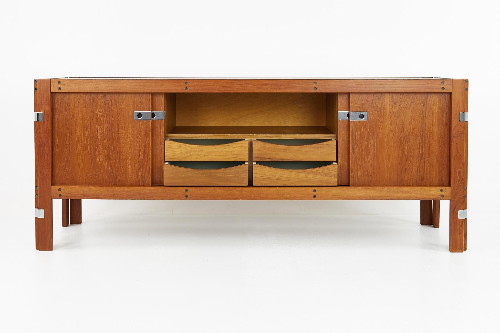 Afra and Tobia Scarpa Style Mid Century Teak and Chrome Sideboard Credenza 6