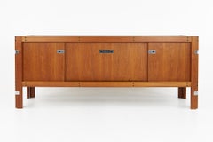 Afra and Tobia Scarpa Style Mid Century Teak and Chrome Sideboard Credenza