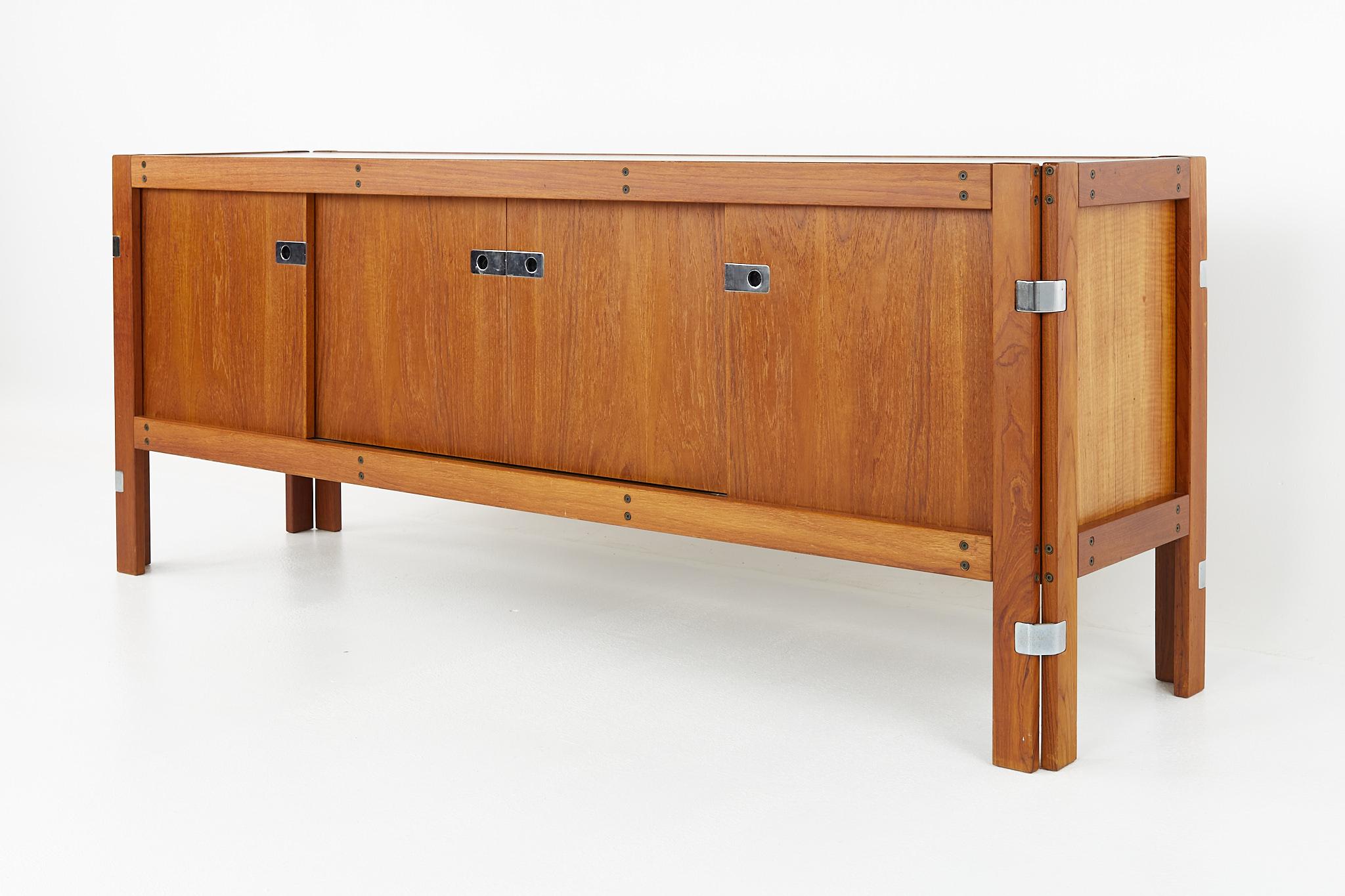 Mid-Century Modern Afra and Tobia Scarpa Style Mid Century Teak and Chrome Sideboard Credenza
