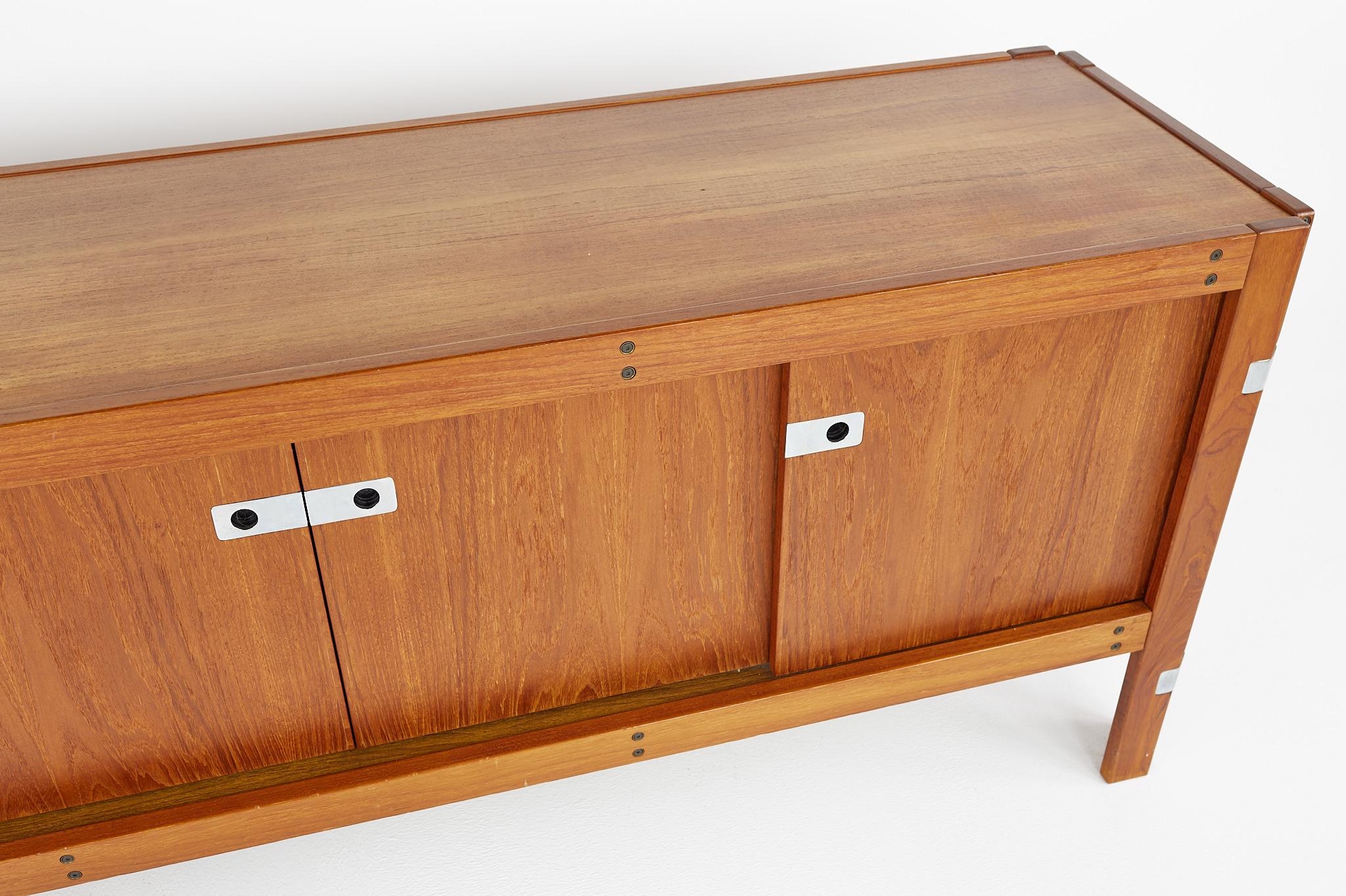 Italian Afra and Tobia Scarpa Style Mid Century Teak and Chrome Sideboard Credenza