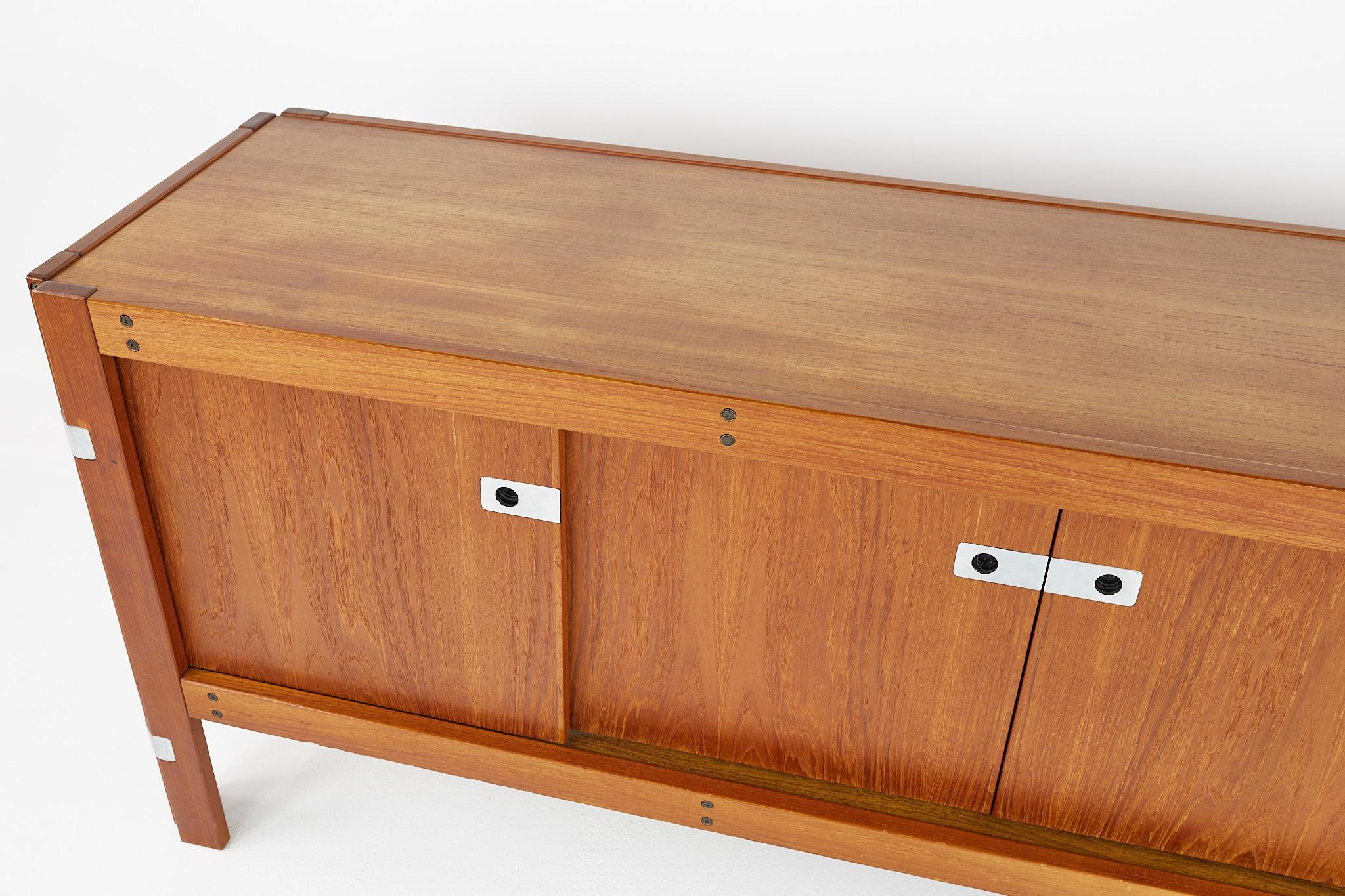 Late 20th Century Afra and Tobia Scarpa Style Mid Century Teak and Chrome Sideboard Credenza