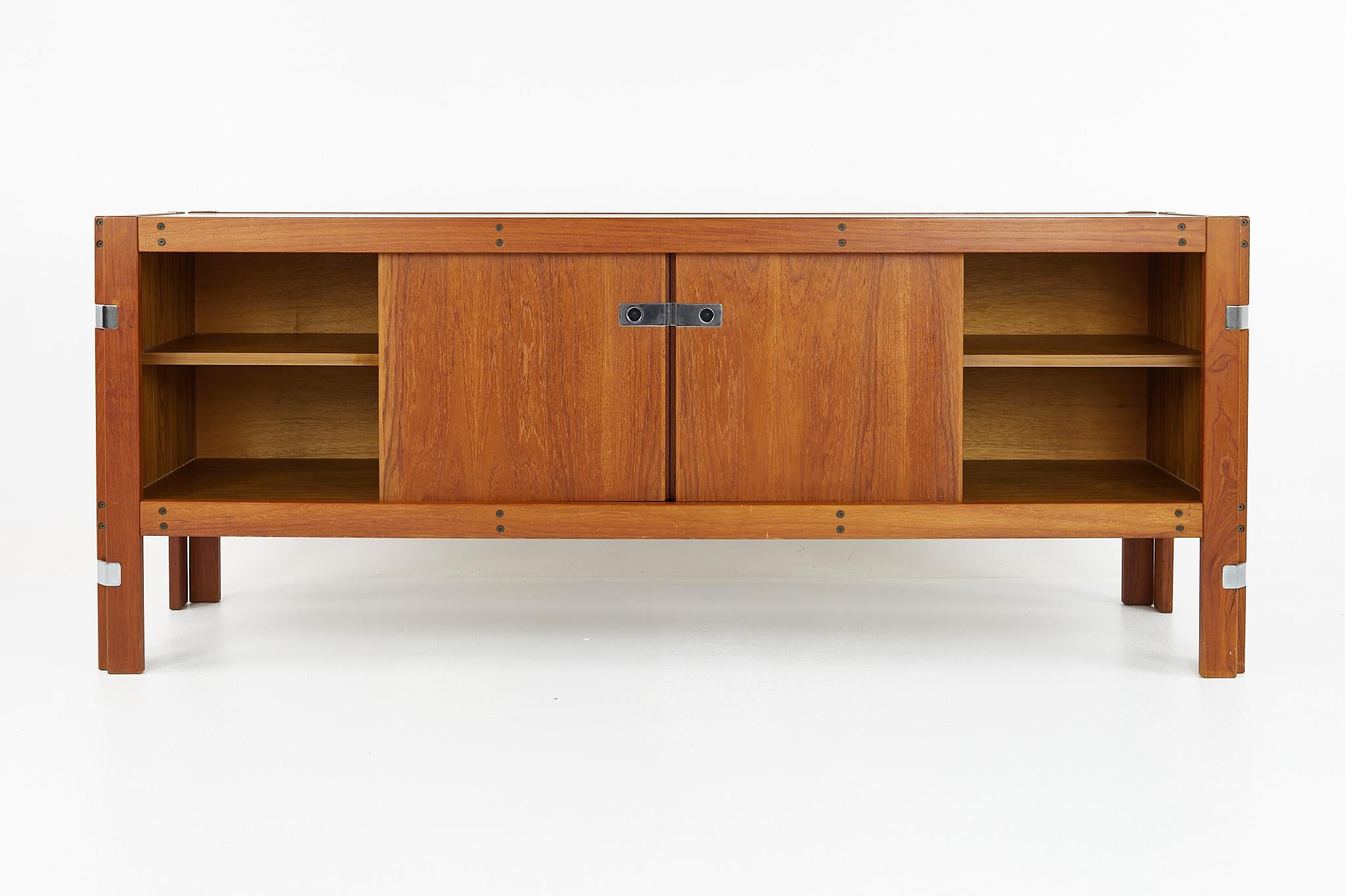 Afra and Tobia Scarpa Style Mid Century Teak and Chrome Sideboard Credenza 3