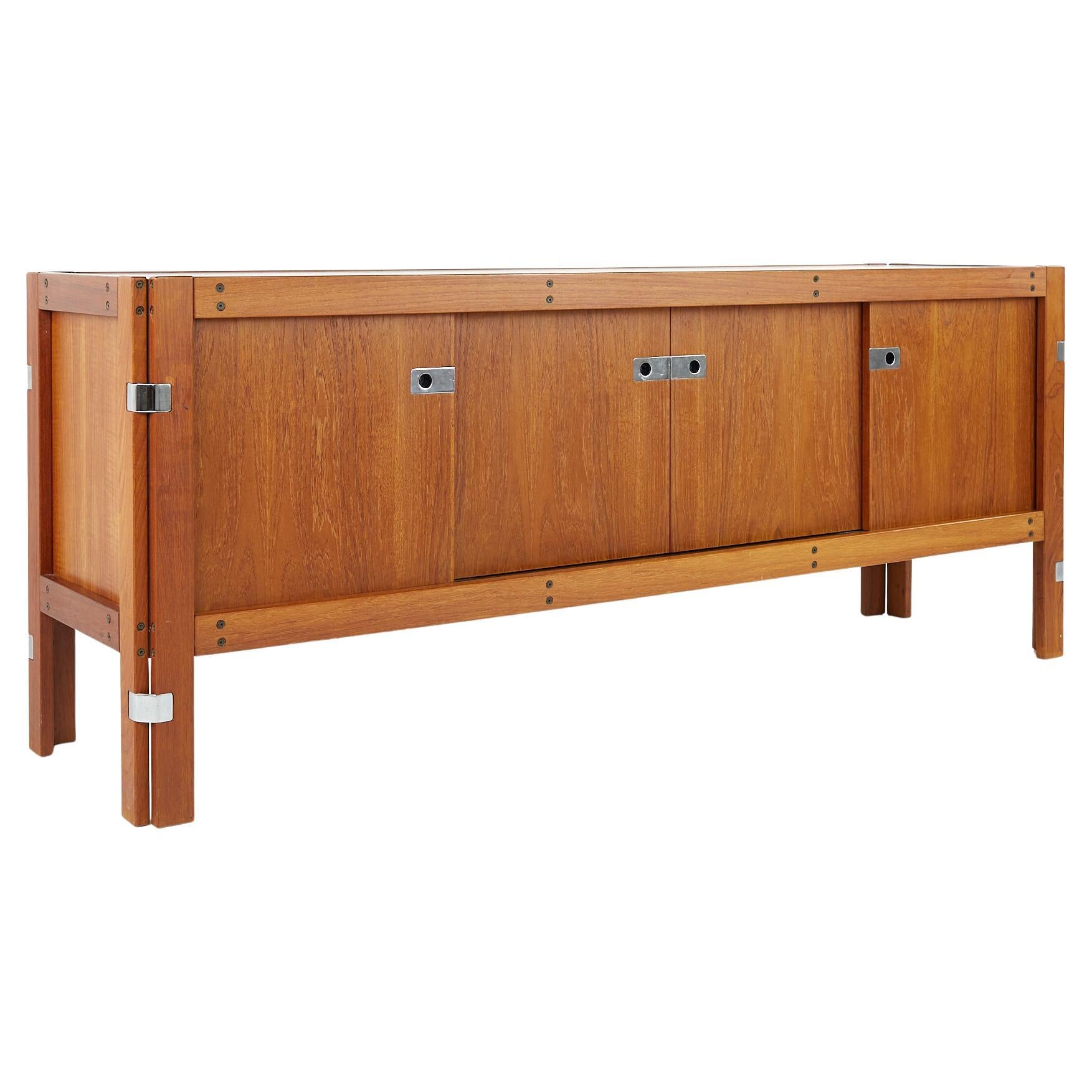 Afra and Tobia Scarpa Style Mid Century Teak and Chrome Sideboard Credenza