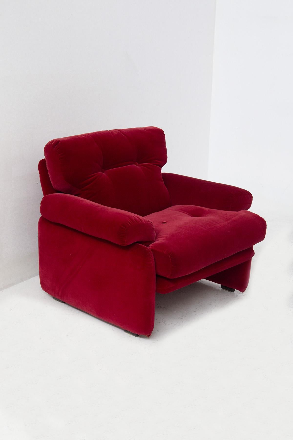 Striking red velvet armchairs from the 