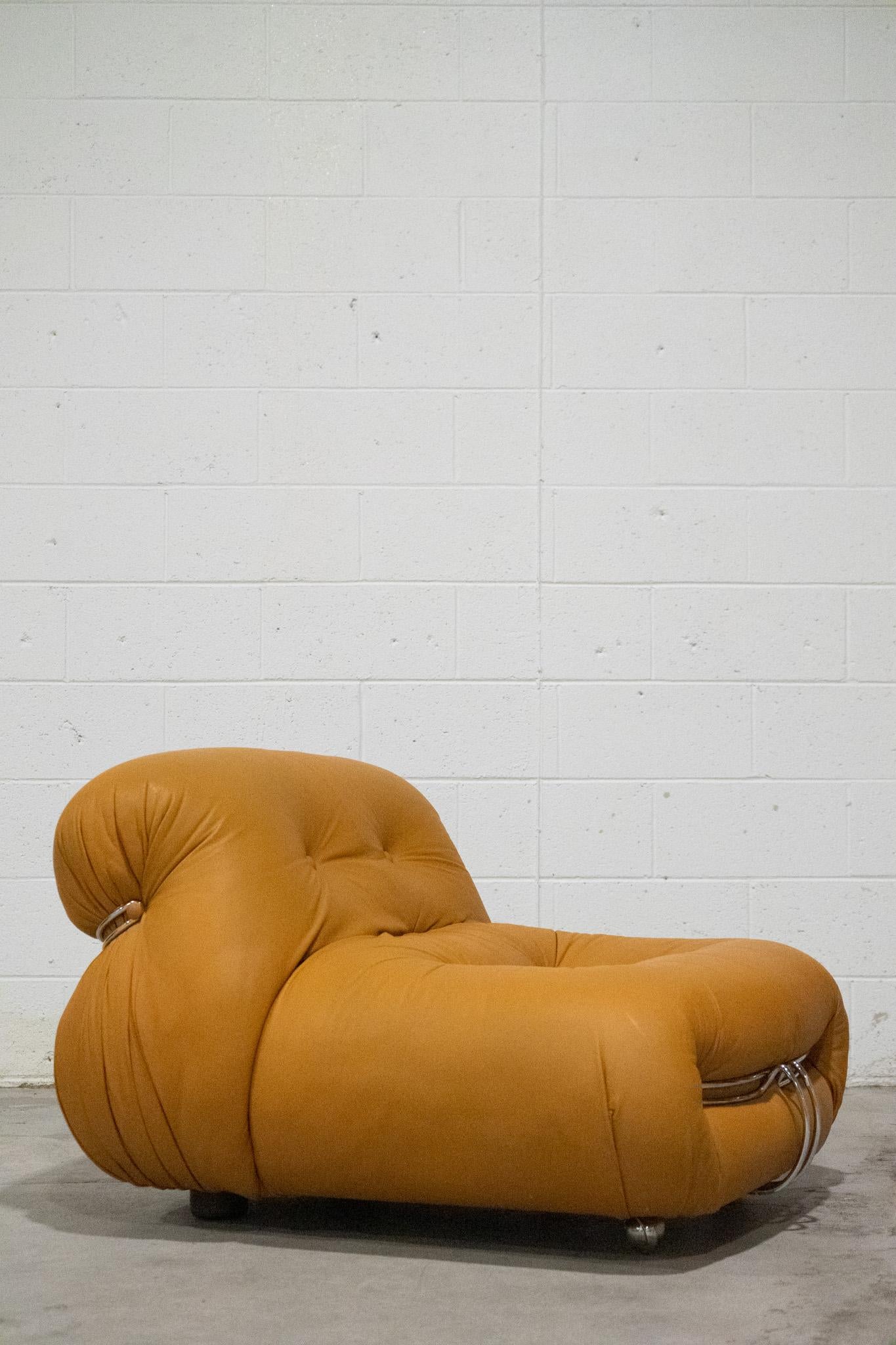 20th Century Afra and Tobia Scarpa Vintage Soriana Leather Lounge Chair, Cassina Italy For Sale