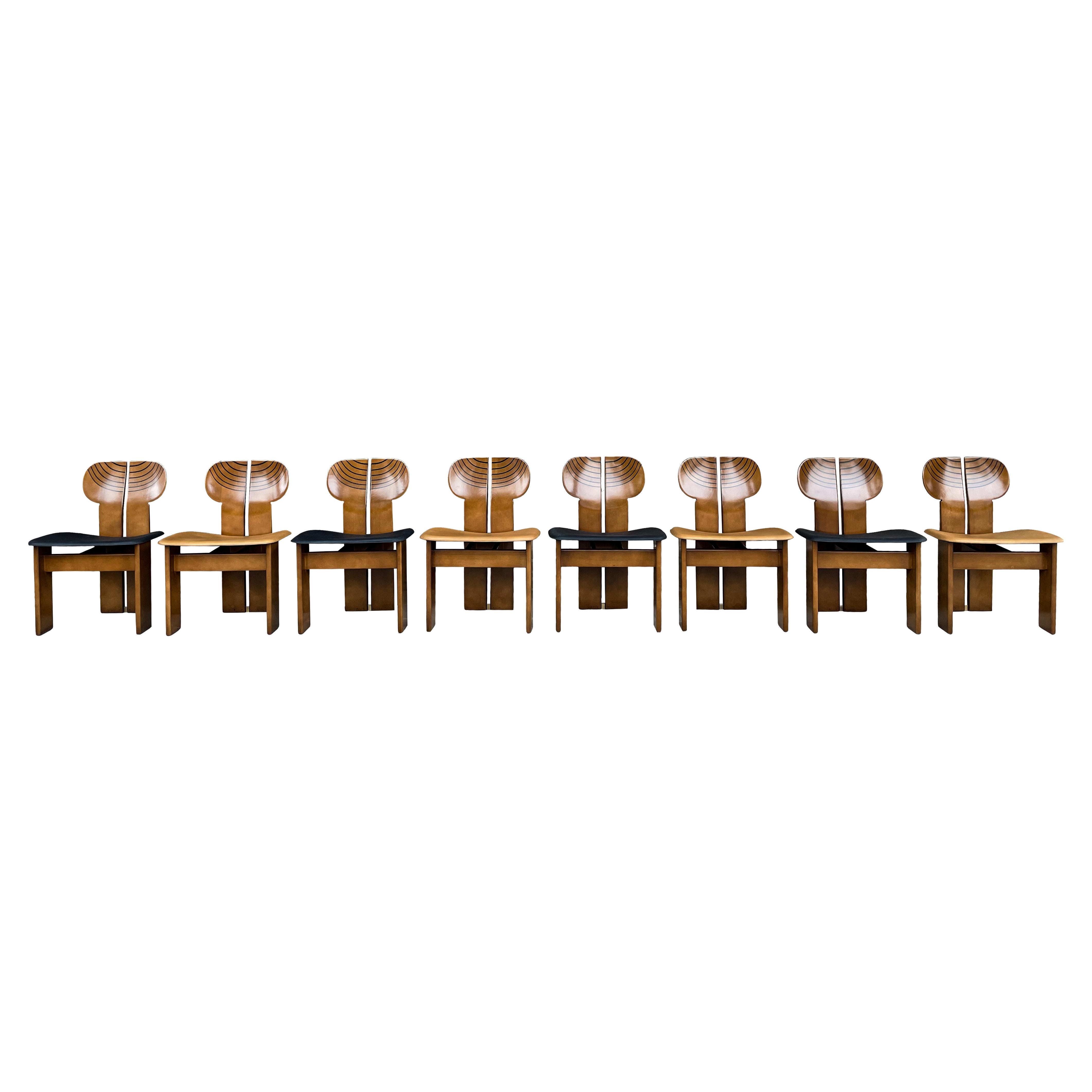 Italian Afra and Tobia Scarpa Walnut Africa Dining Chair for Maxalto, 1976, Set of 10 For Sale