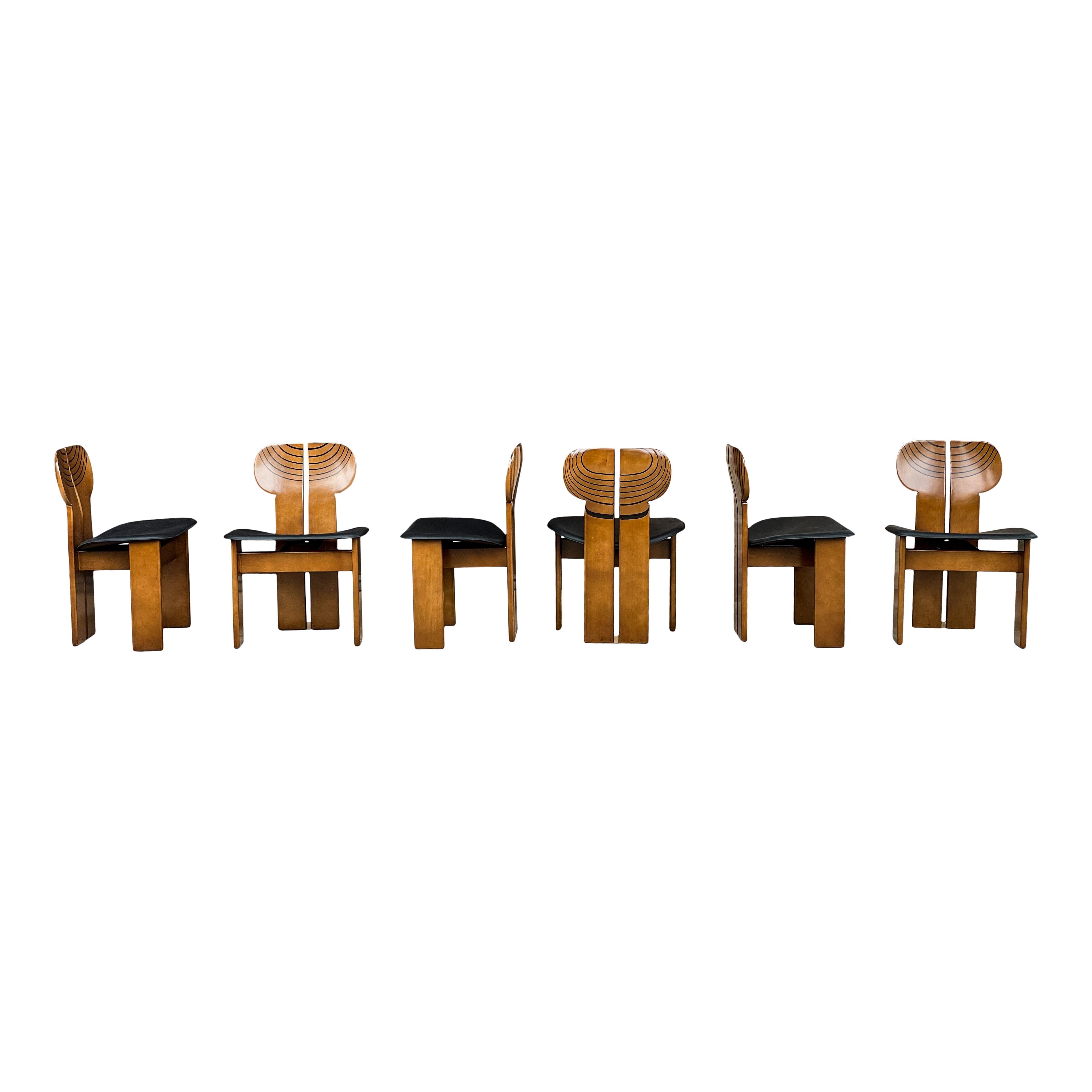 Late 20th Century Afra and Tobia Scarpa Walnut Africa Dining Chair for Maxalto, 1976, Set of 10 For Sale