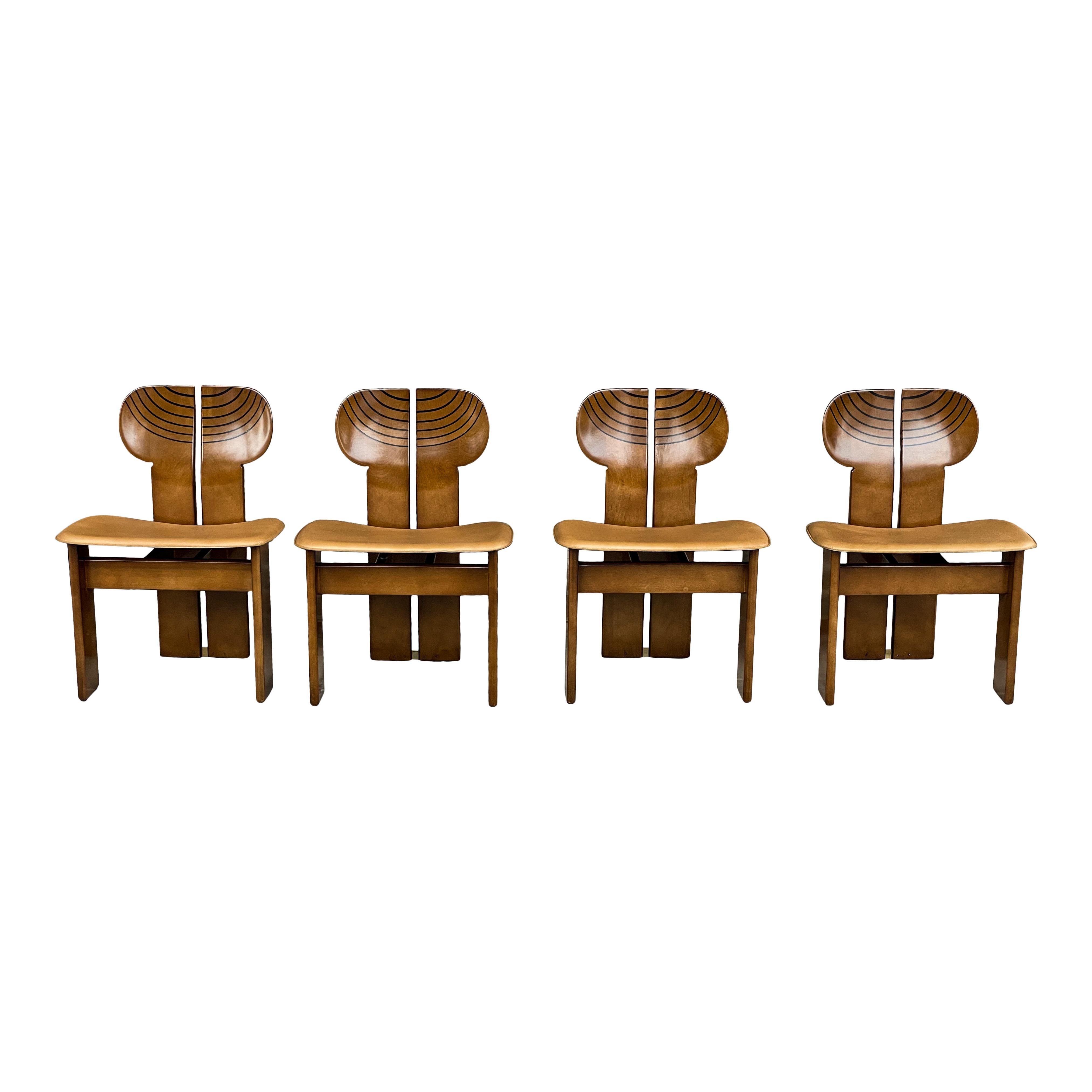 Brass Afra and Tobia Scarpa Walnut Africa Dining Chair for Maxalto, 1976, Set of 10 For Sale