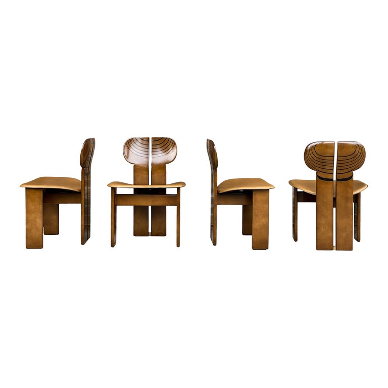 Afra and Tobia Scarpa Walnut Africa Dining Chair for Maxalto, 1976, Set of 10 For Sale 2
